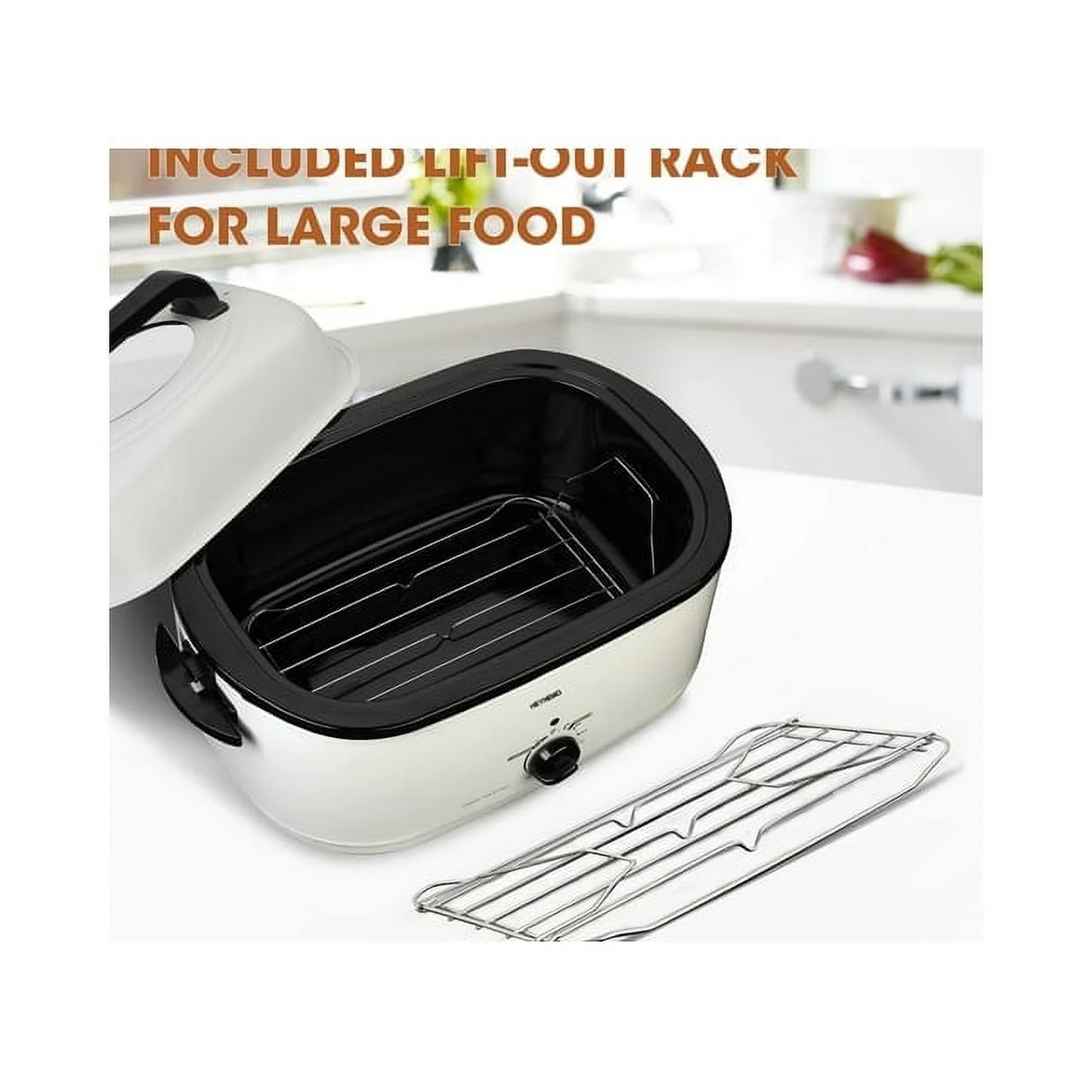 24 Quart Electric Roaster Oven Stainless Steel Roaster Pan With Self-Basting Lid Removable Insert Pot, White