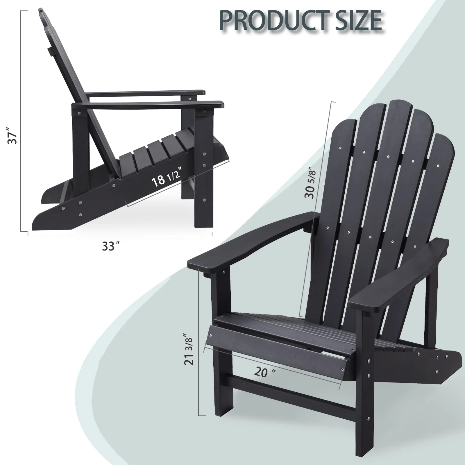 Efurden Adirondack Chair Set of 2, Weather Resistant & Durable Fire Pits Chair for Lawn and Garden, 350 lbs Load Capacity, Polystyrene (Black)