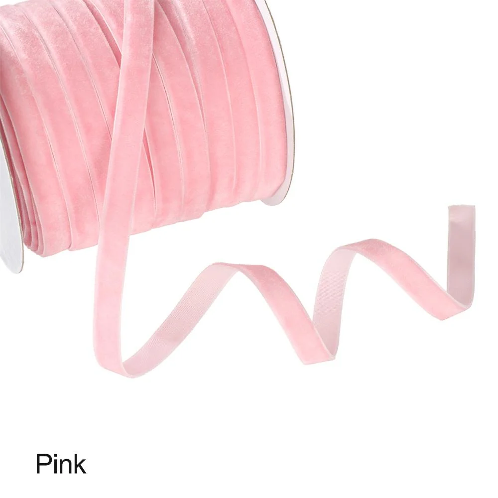 50yards 10mm Crafts Gifts Home Packaging Strap Flocking Silk Velvet Ribbon Wrapping Band ROSE RED