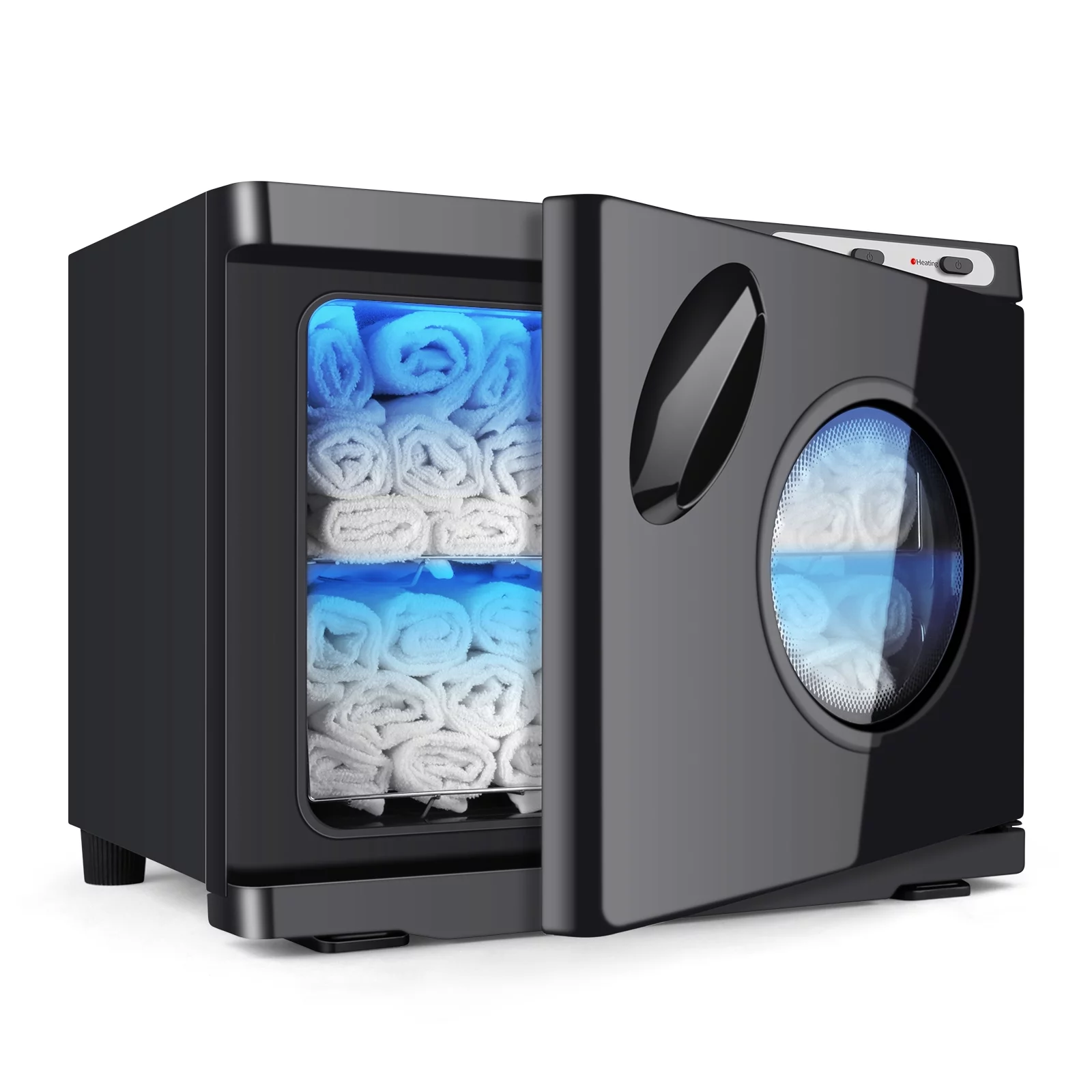 UV Sterilizer Towel Warmer Black - 23L Capacity for 50-60 Towels, Hot Towel Cabinet with Two Stainless Steel Racks for Beauty Salon Home