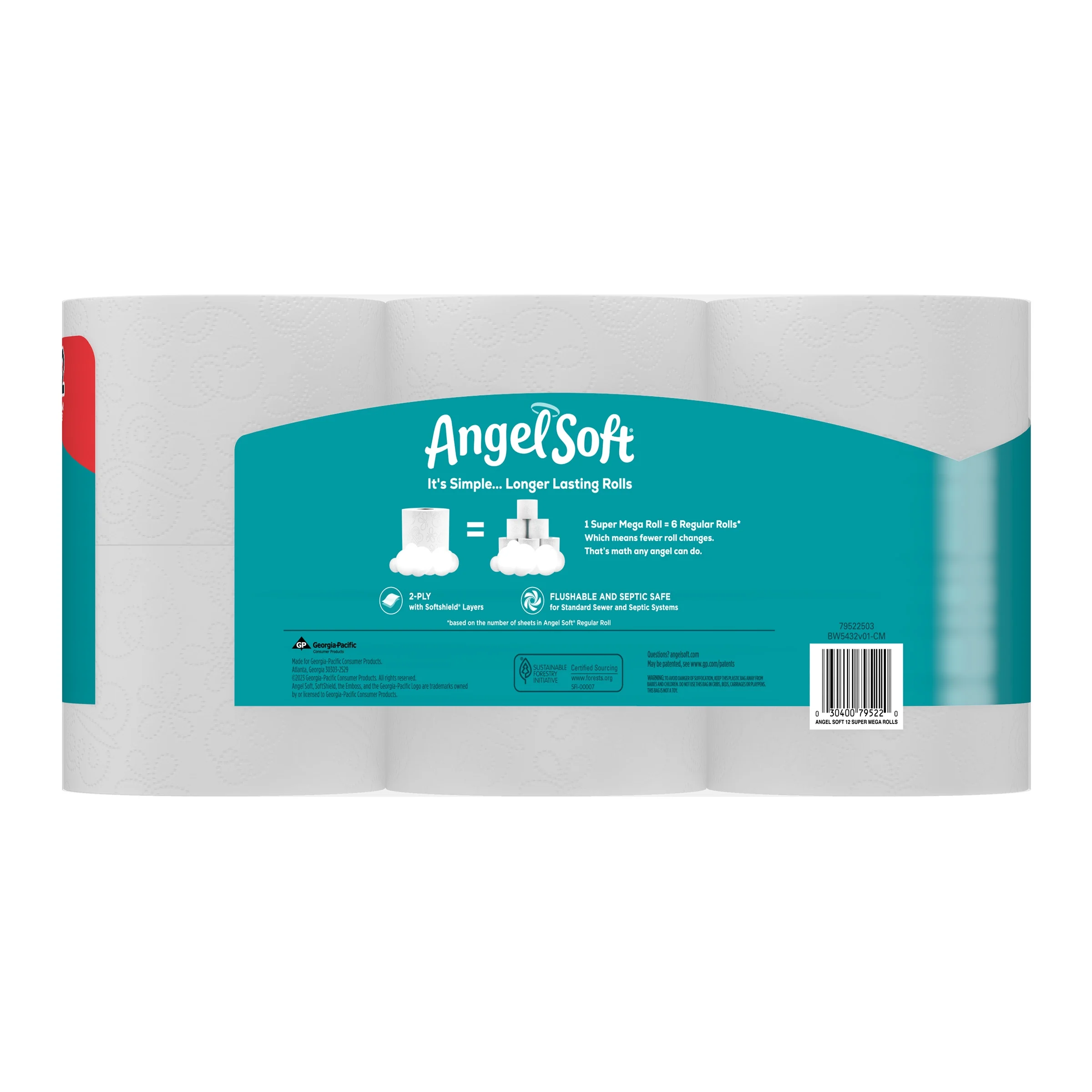 Angel Soft Toilet Paper, 12 Super Mega Rolls