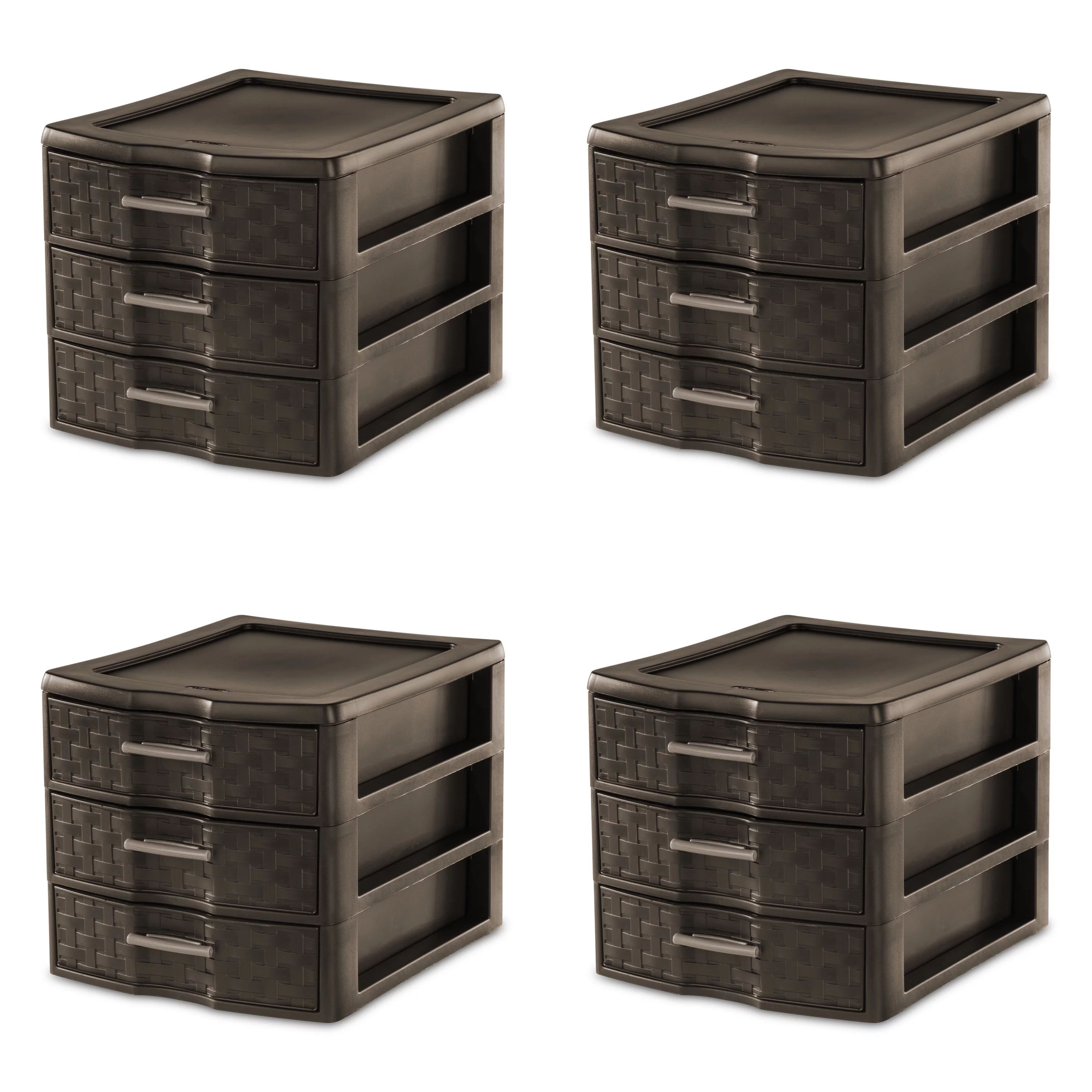 Sterilite Medium Weave 3 Drawer Unit Plastic, Espresso, Set of 4