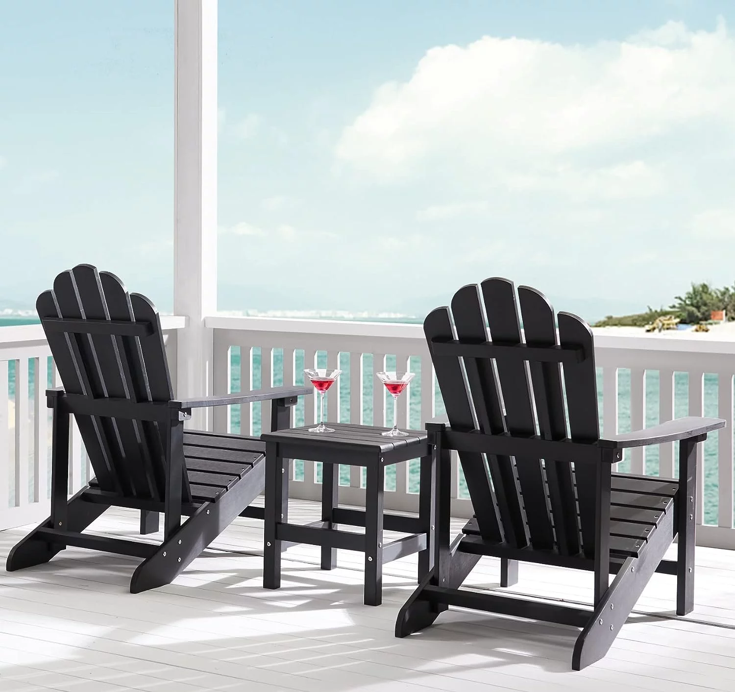 Efurden Adirondack Chair Set of 2, Weather Resistant & Durable Fire Pits Chair for Lawn and Garden, 350 lbs Load Capacity, Polystyrene (Black)