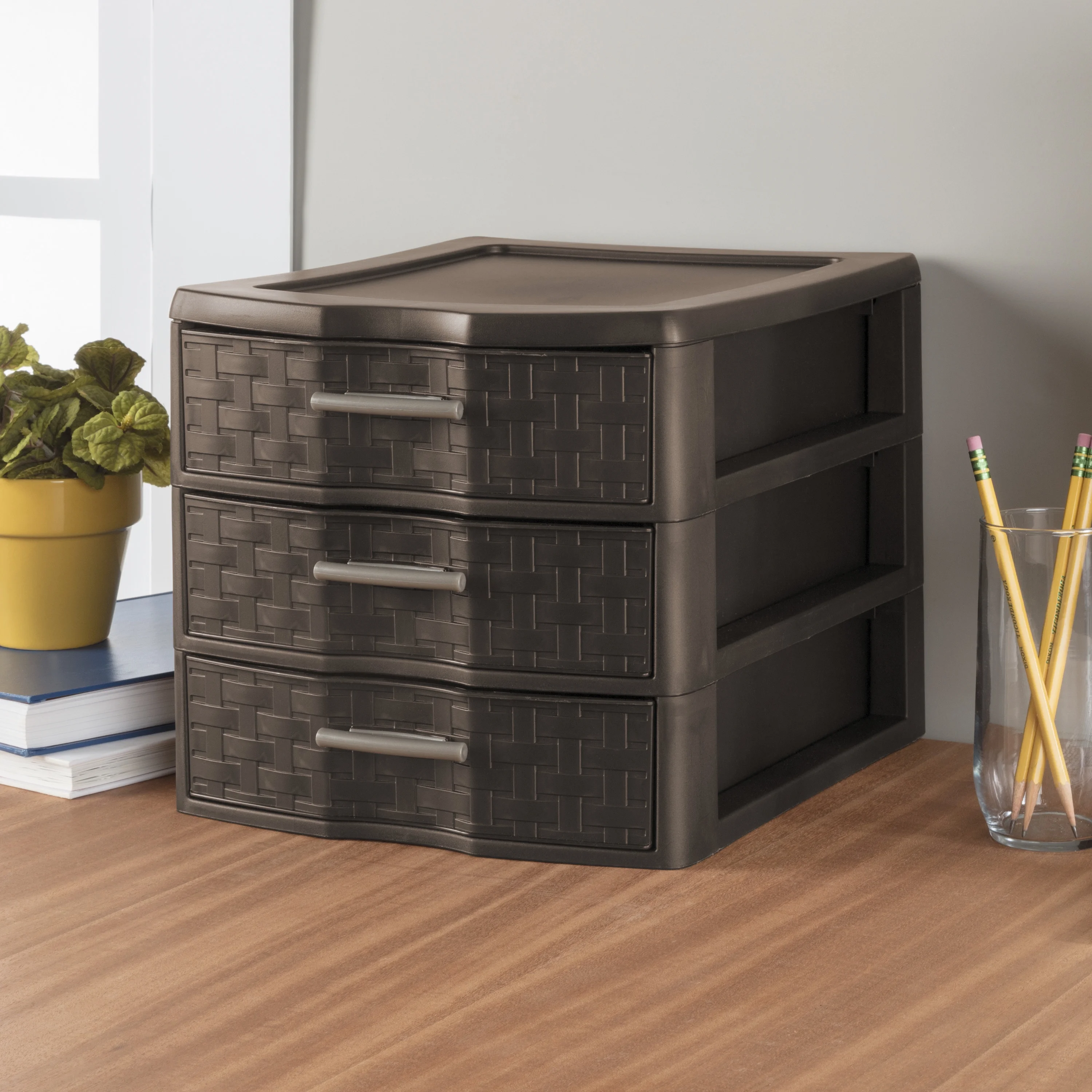 Sterilite Medium Weave 3 Drawer Unit Plastic, Espresso, Set of 4