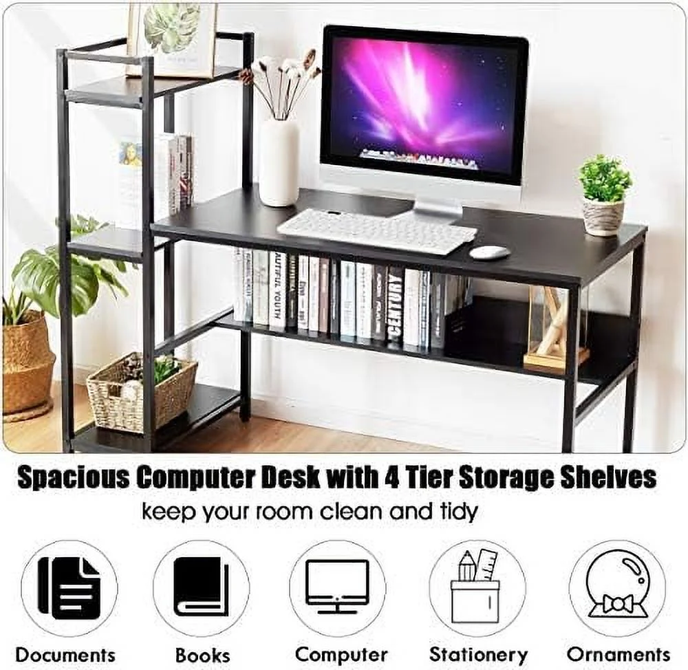 NLIBOOMLife 59-Inch Computer Desk with Bookshelf  Home Office Desk with  Bookshelf  Metal Frame & Adjustable Foot Pads  Space Saving Computer Workstation Study Writing Desk
