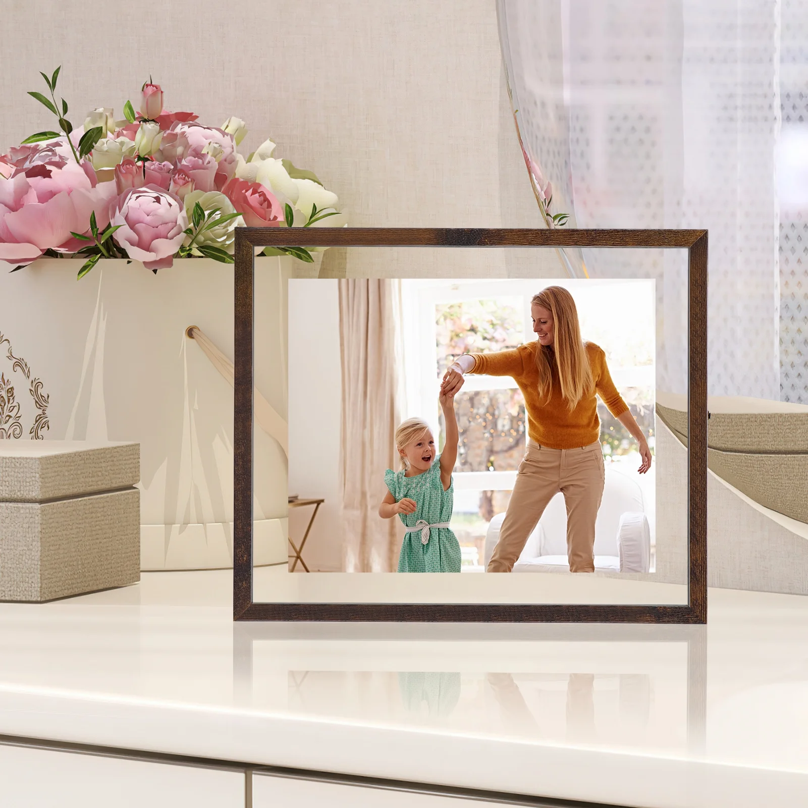 4 Pack 8x10 Picture Frames Set, Farmhouse Wood Rustic Brown Picture Frames 8 by 10 with Tempered Glass Gallery Wall Tabletop Display