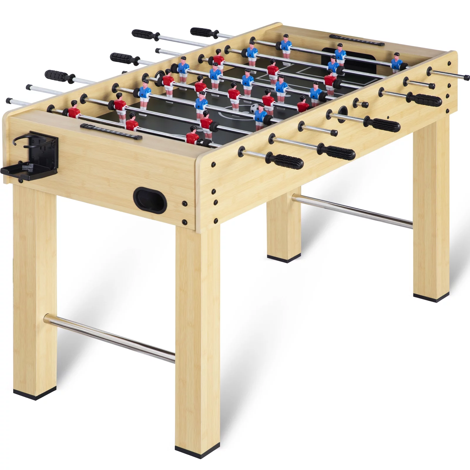 RayChee 48in Foosball Table, Competition Sized Soccer Table for Game Room w/ 2 Balls, 2 Cup Holders (Bamboo Grain)