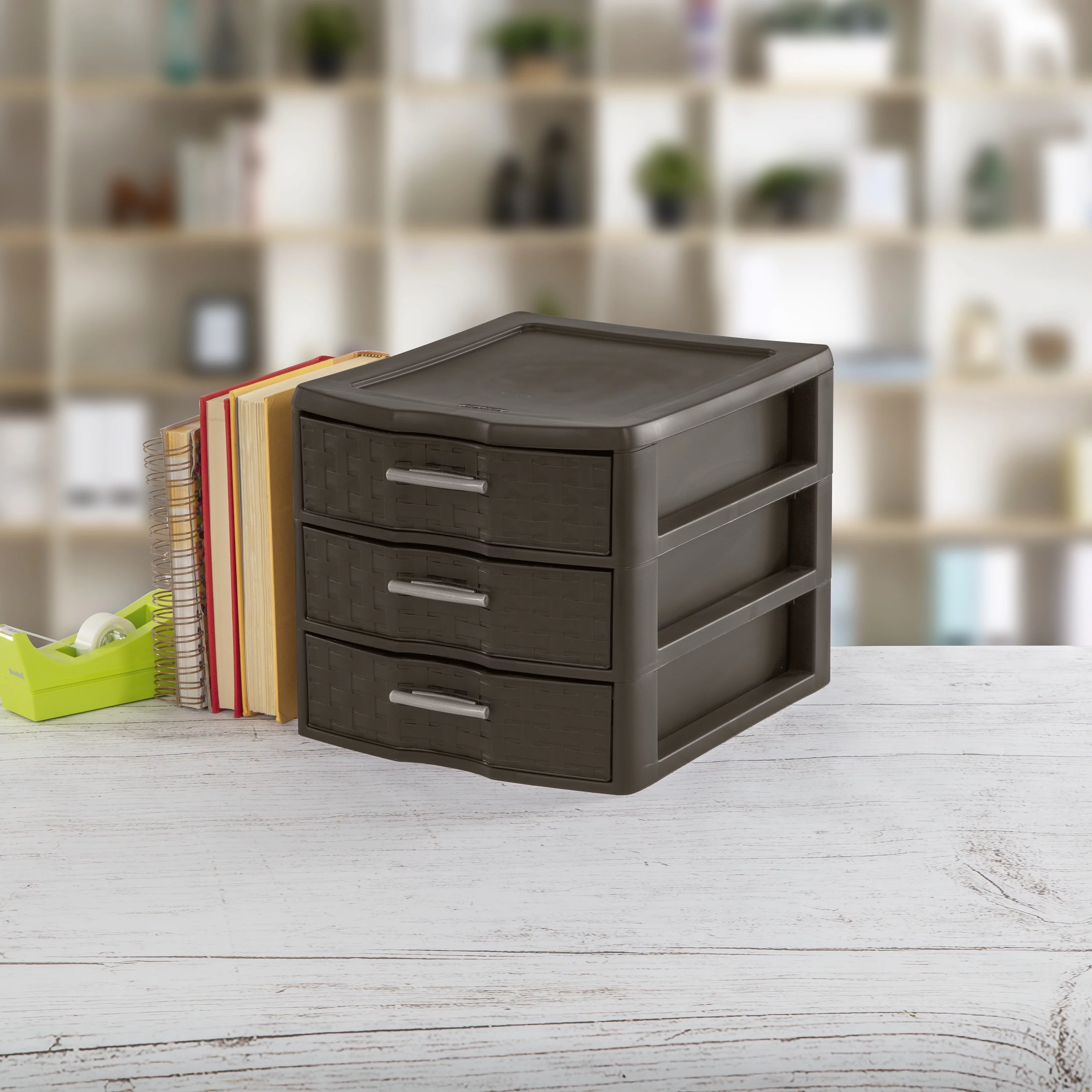 Sterilite Medium Weave 3 Drawer Unit Plastic, Espresso, Set of 4