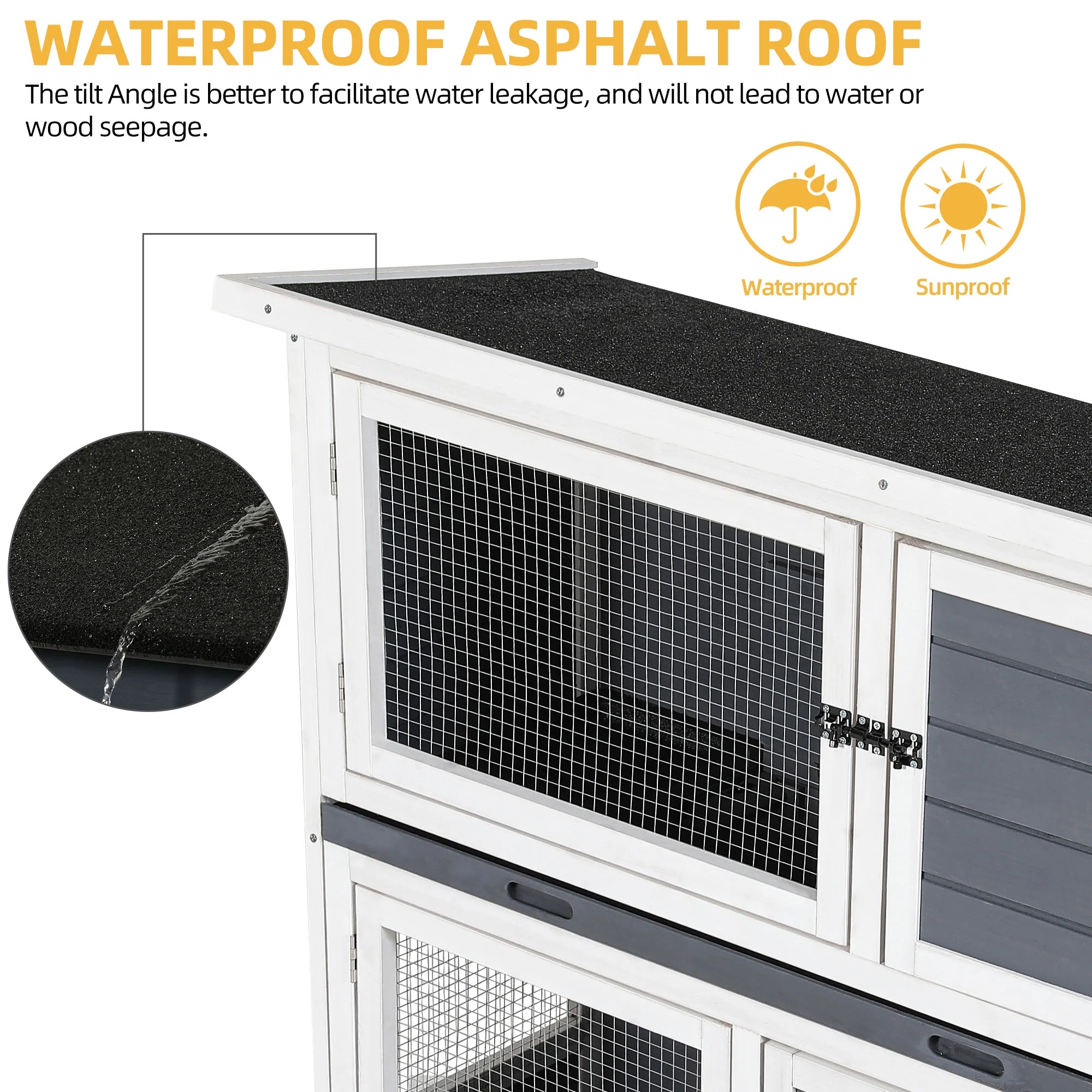 Dextrus Rabbit Hutch Bunny Cage Indoor Outdoor with Removable Tray and Wheels