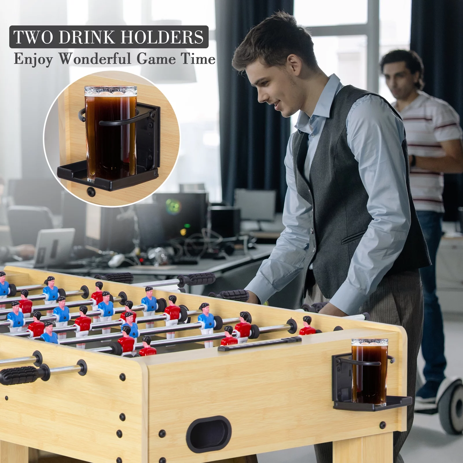 RayChee 48in Foosball Table, Competition Sized Soccer Table for Game Room w/ 2 Balls, 2 Cup Holders (Bamboo Grain)