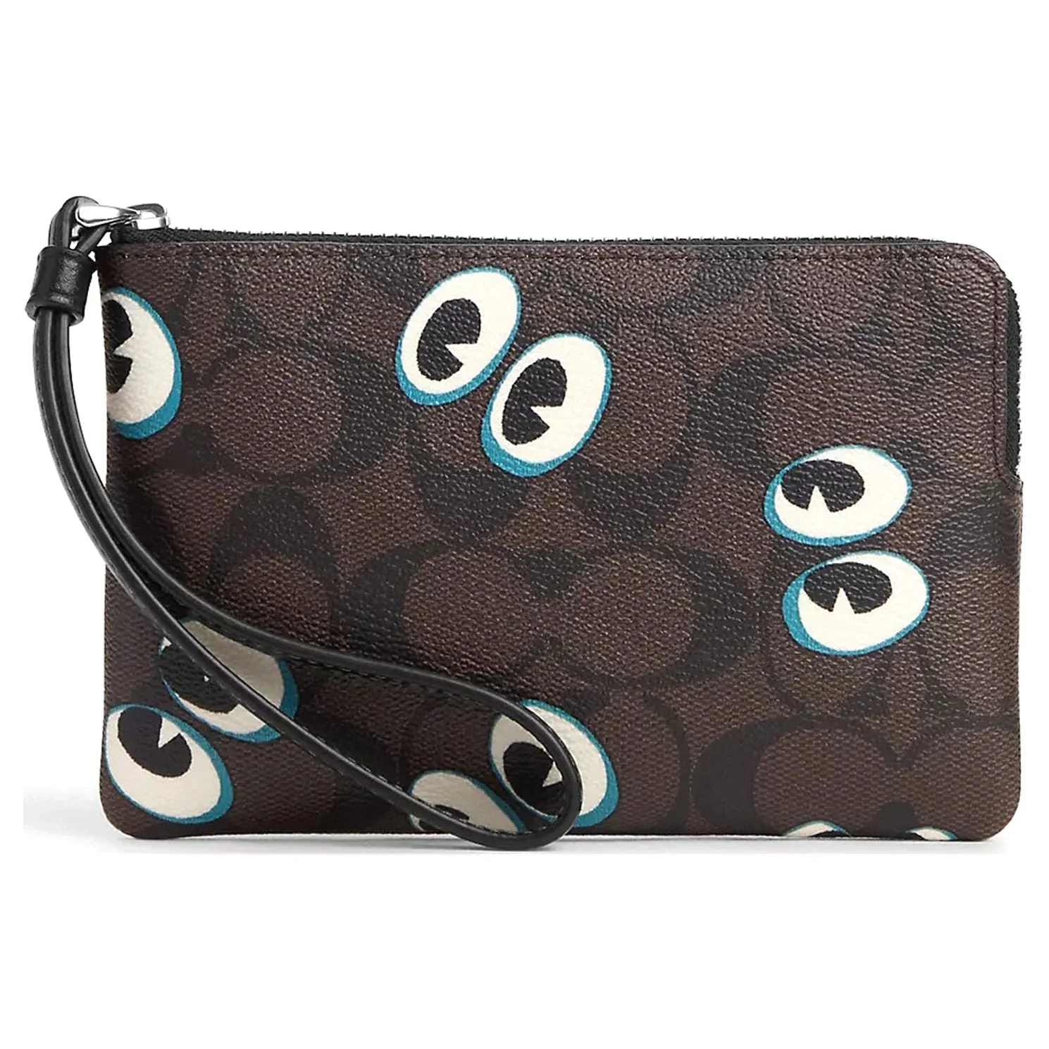 Coach Women's Corner Zip Wristlet In Signature Canvas With Halloween Eyes (Brown / Black Multi)