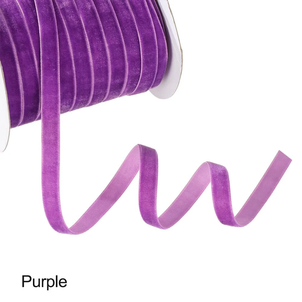 50yards 10mm Crafts Gifts Home Packaging Strap Flocking Silk Velvet Ribbon Wrapping Band ROSE RED