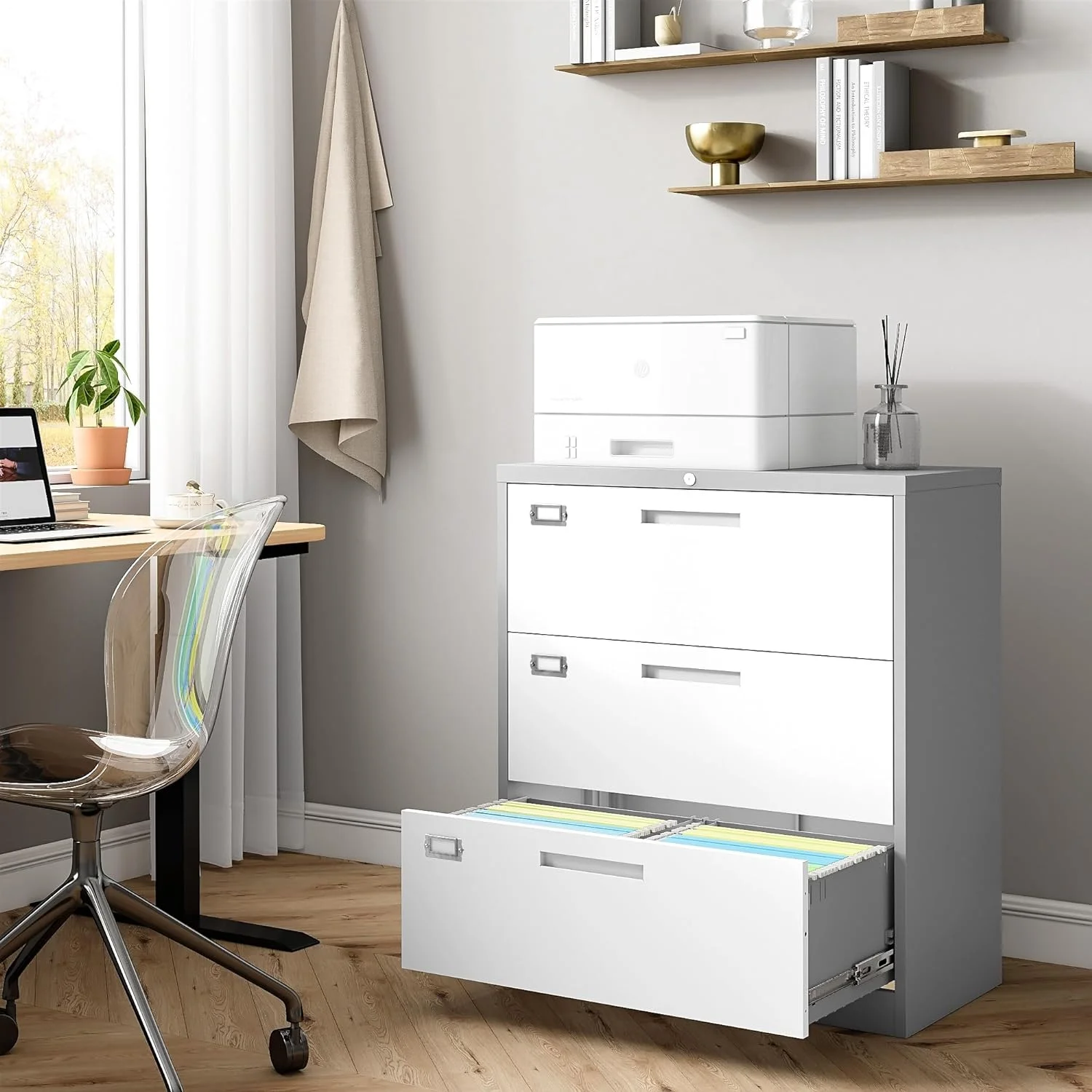 Lateral File Cabinet with Lock, 3 Drawer Metal Filing Cabinet, Lateral Filing Cabinet with Lock for Home Office, Locking Metal Steel Wide File Cabinet for Legal/Letter A4 Size