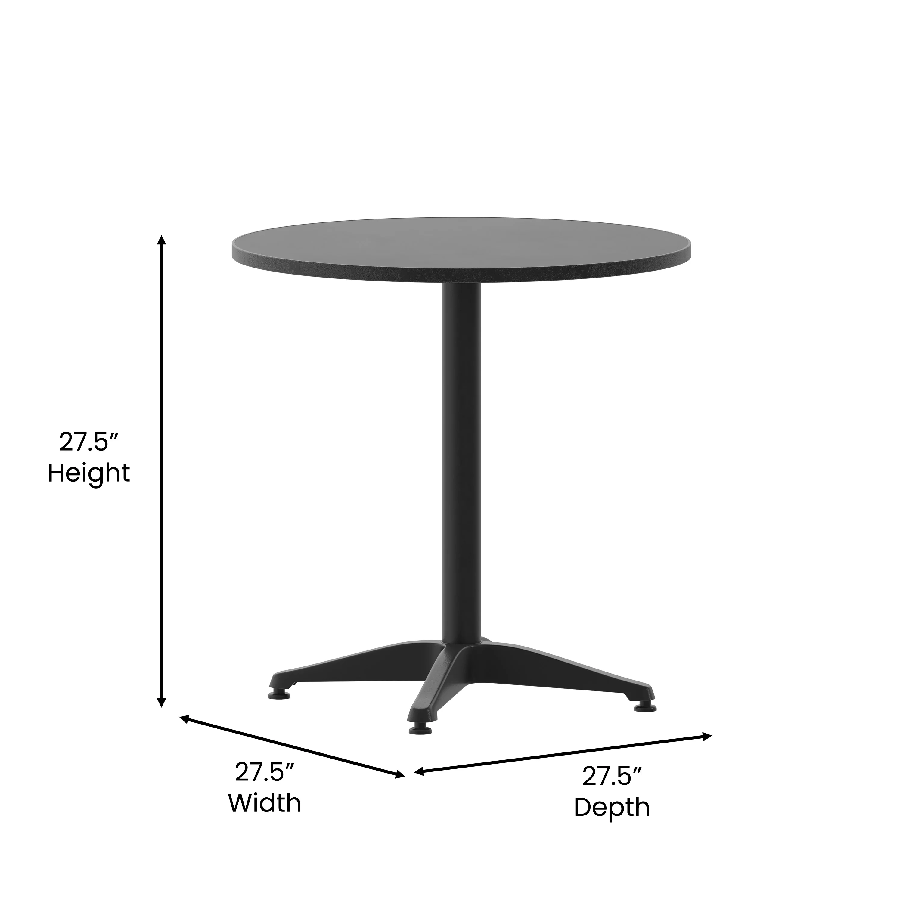 BizChair 27.5'' Black Round Metal Indoor-Outdoor Table with Base