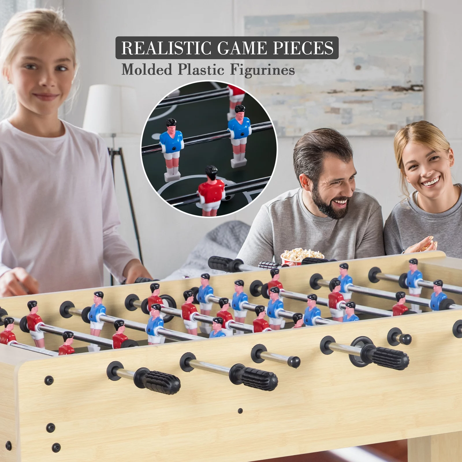 RayChee 48in Foosball Table, Competition Sized Soccer Table for Game Room w/ 2 Balls, 2 Cup Holders (Bamboo Grain)