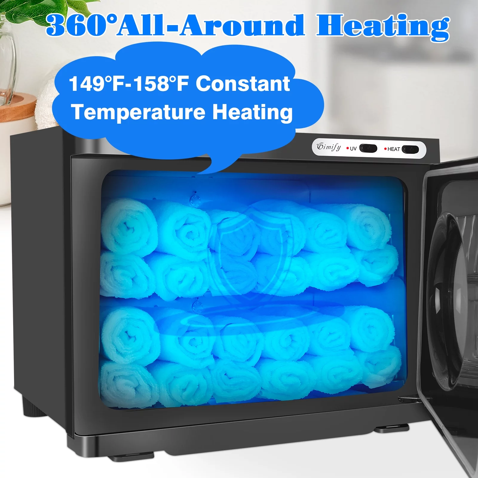 UV Sterilizer Towel Warmer Black - 23L Capacity for 50-60 Towels, Hot Towel Cabinet with Two Stainless Steel Racks for Beauty Salon Home