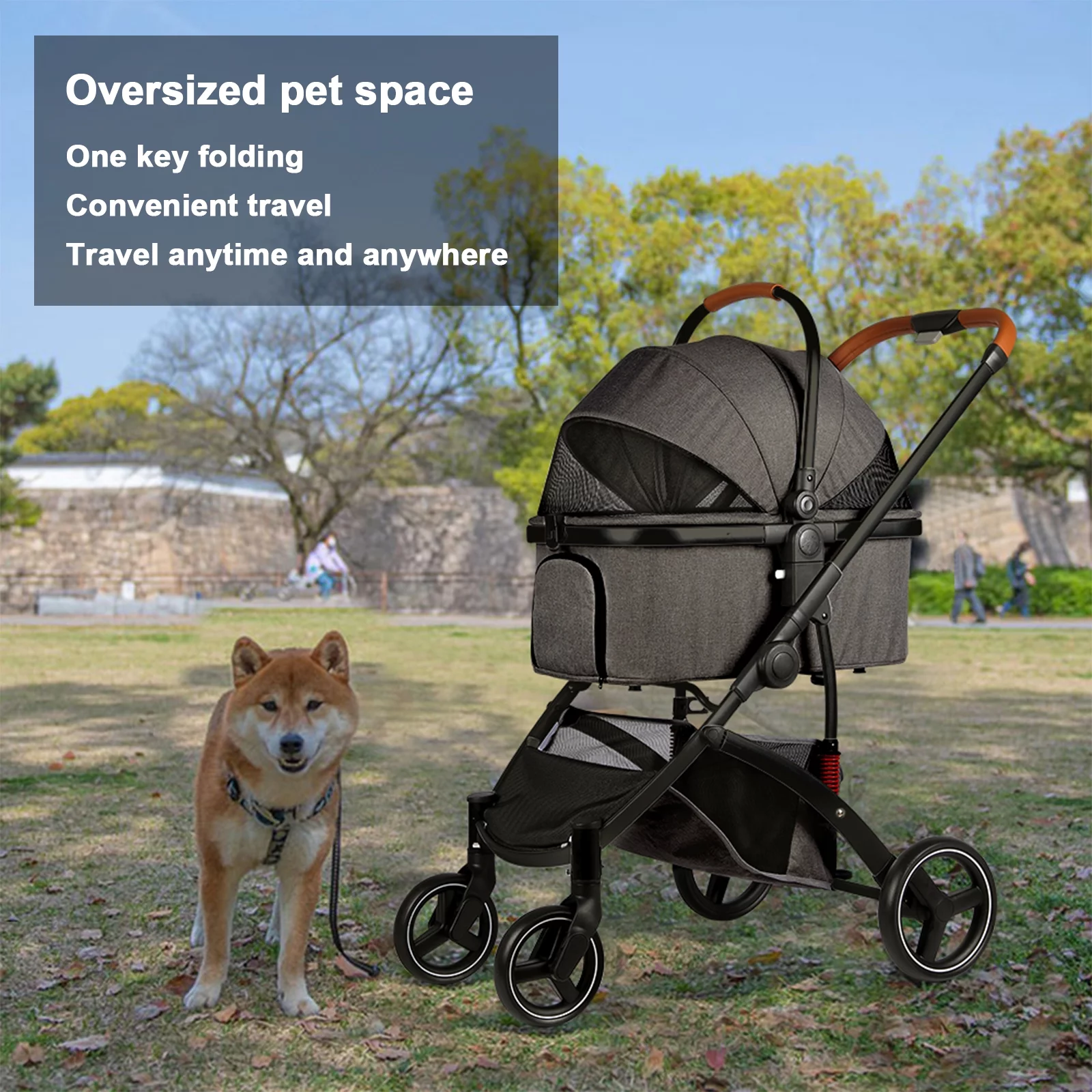 Wedyvko Dog stroller, Foldable Pet Travel System 3 in 1 Multifunction Pet Stroller, Sturdy Aluminum Alloy Frame Up to 55 lbs (Black)