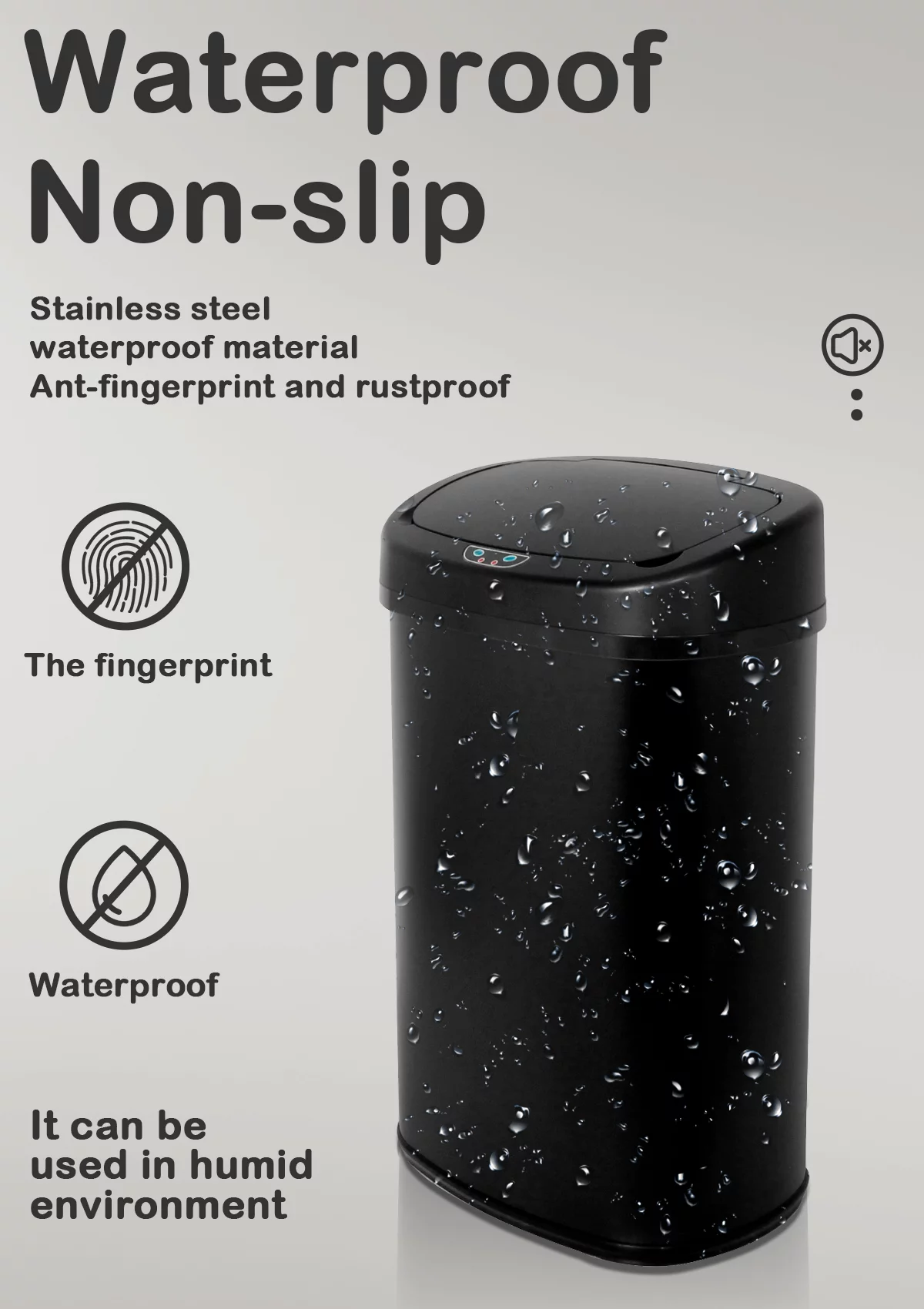 CL.HPAHKL 13 Gallon Trash Can with Touch-Free & Motion Sensor, Automatic Stainless-Steel Kitchen Garbage Can with Lid, Trashcan Trash Bin for for Bathroom Bedroom Home Office, Black