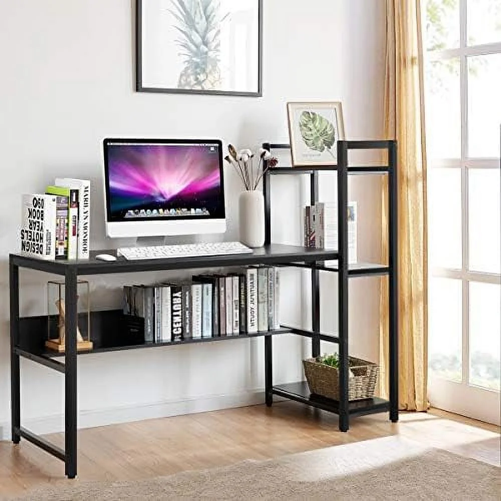 NLIBOOMLife 59-Inch Computer Desk with Bookshelf  Home Office Desk with  Bookshelf  Metal Frame & Adjustable Foot Pads  Space Saving Computer Workstation Study Writing Desk