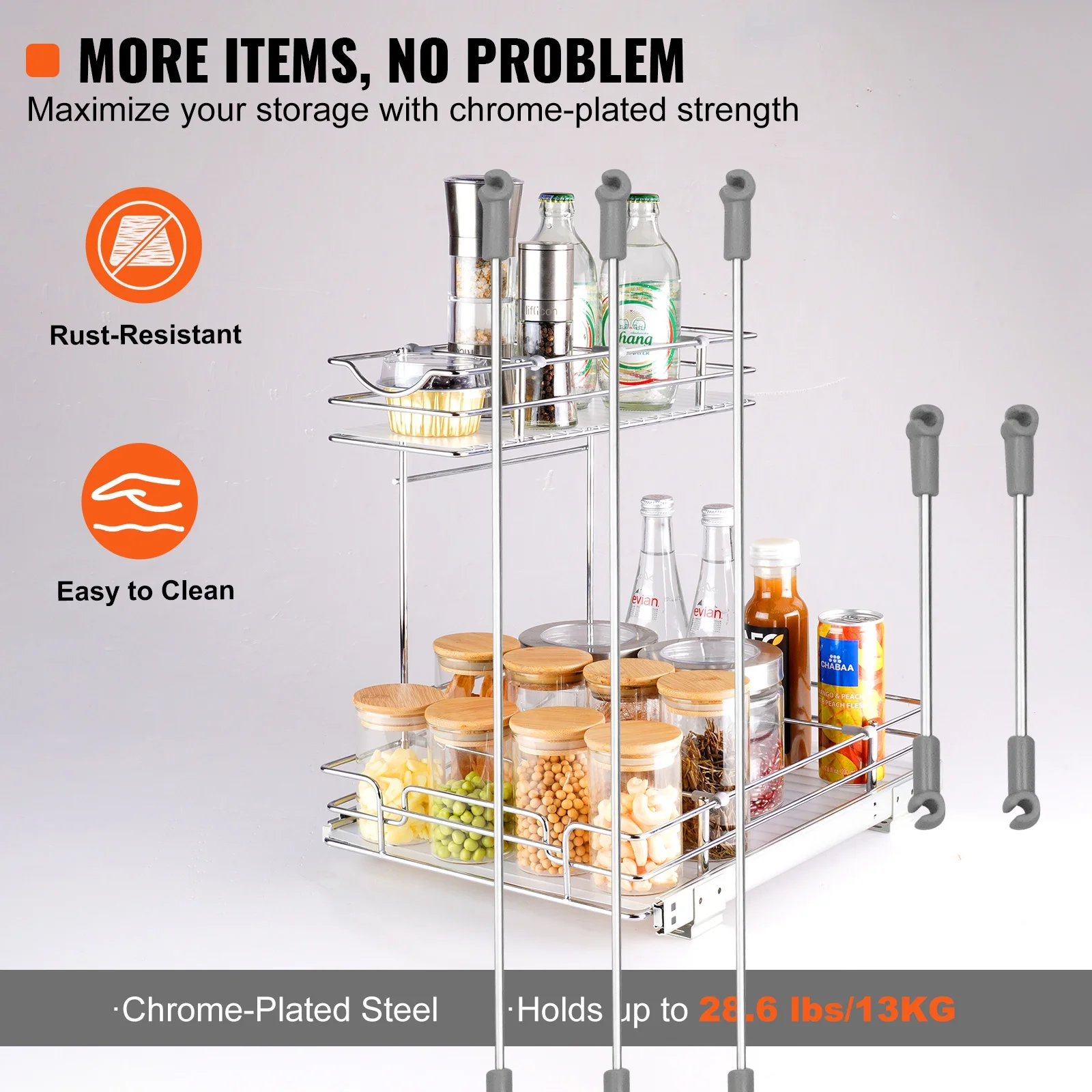 SKYSHALO 12x17 inch Drawer Basket 2-Tier Wire Pull Out Cabinet Under Sink Organizer