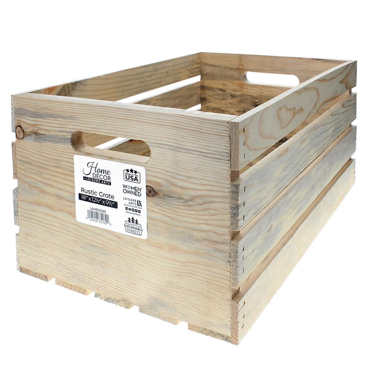 Leisure Arts Good Wood Wooden Crate, wood crate unfinished,  wood crates for display, wood crates for storage, wooden crates unfinished, Rustic, 18