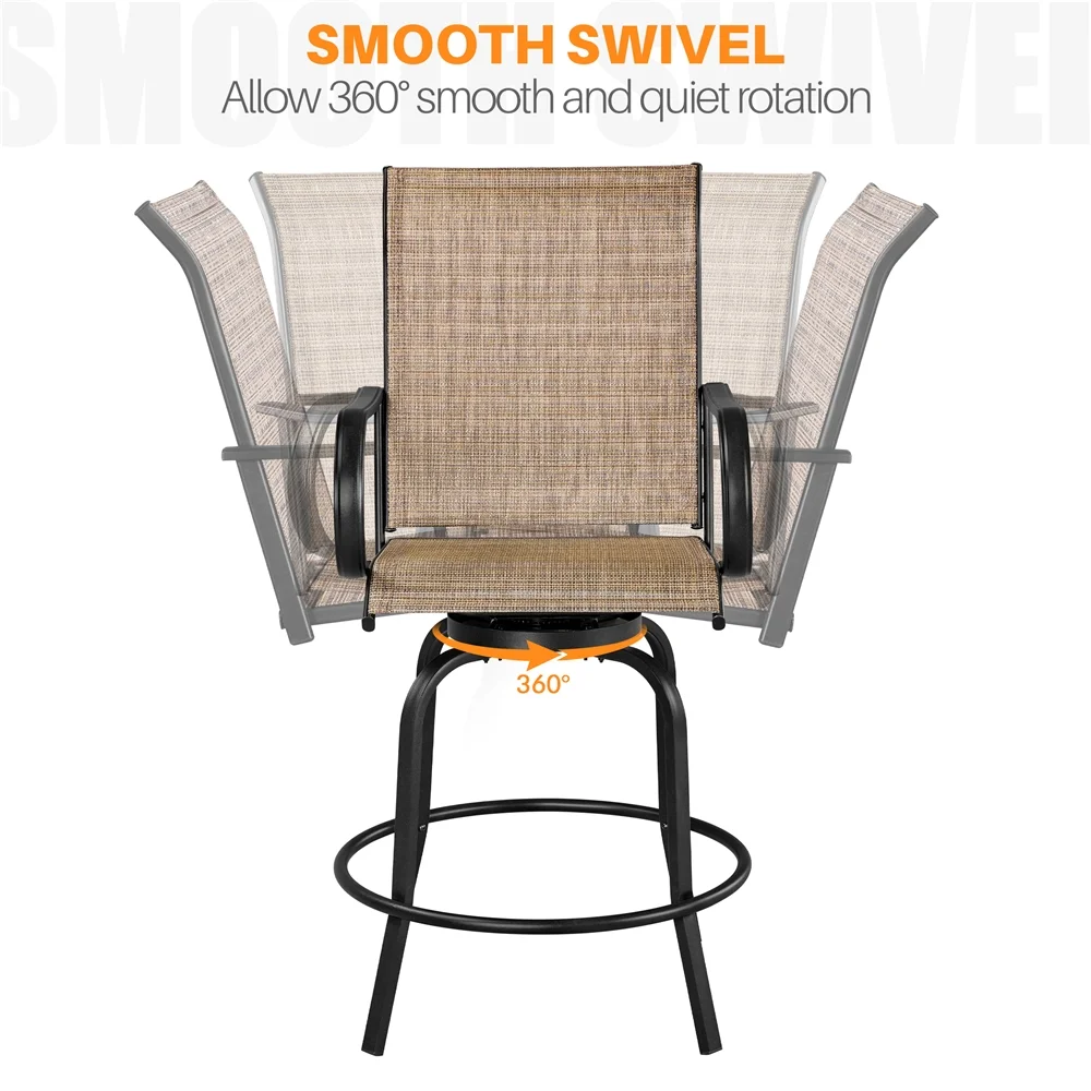 Yaheetech 2-piece Patio Swivel Texteline Bistro Chairs with High Back, Black/Brown