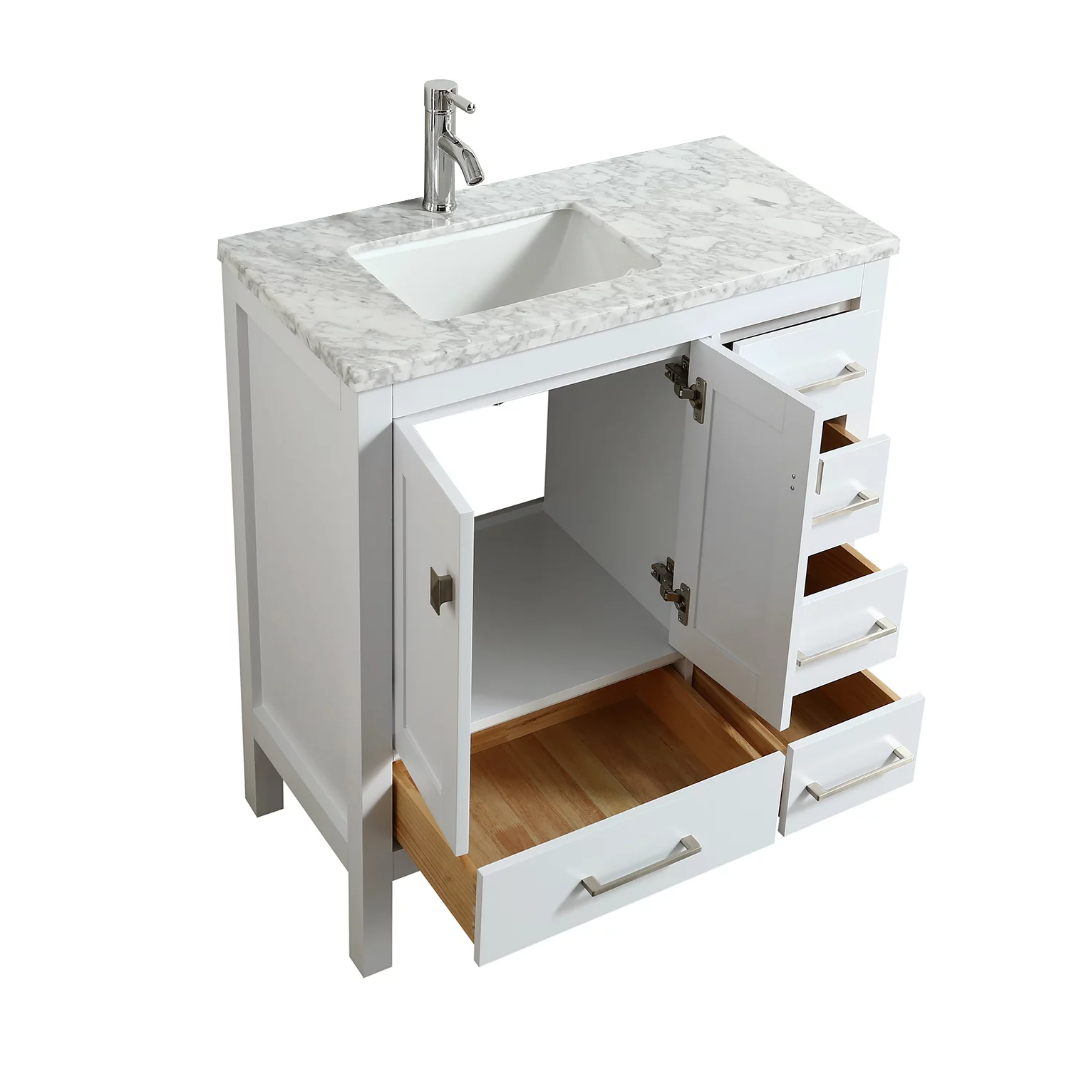 Eviva London 42 in. Transitional White Bathroom Vanity with White Carrara Marble Countertop