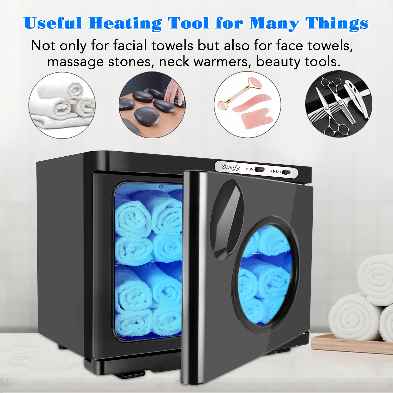 UV Sterilizer Towel Warmer Black - 23L Capacity for 50-60 Towels, Hot Towel Cabinet with Two Stainless Steel Racks for Beauty Salon Home