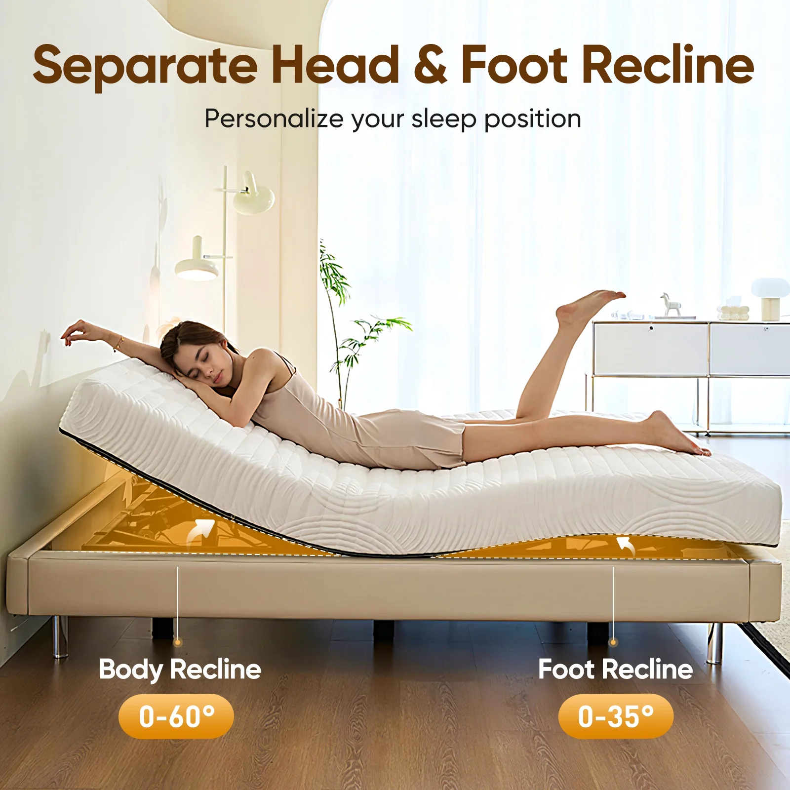 Yesen Home Electric Adjustable Bed Frame Split King Power Platform Bed Base,Wireless Remote,Adjustable Legs,Head & Foot Incline,No Mattress