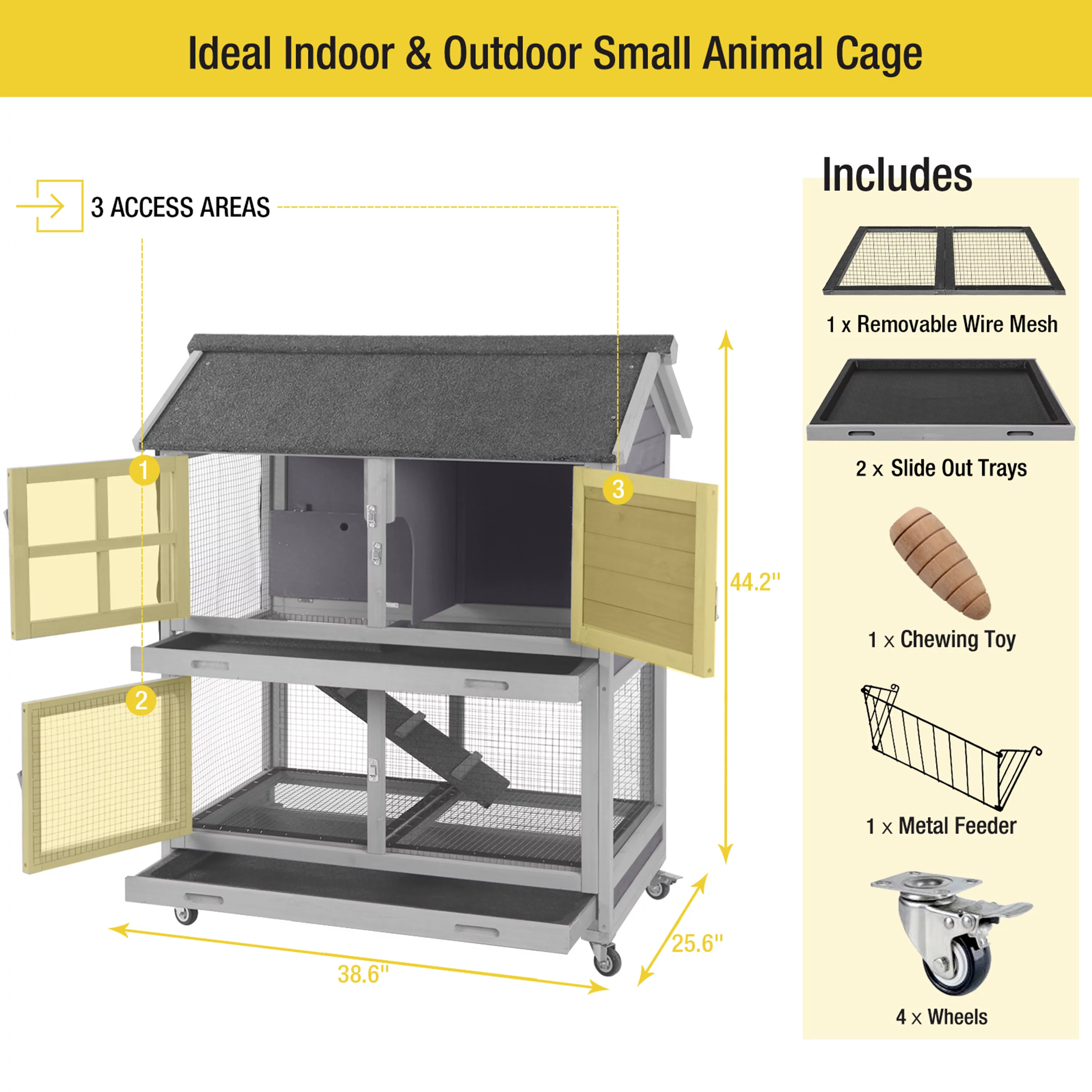 Morgete Outdoor Rabbit Hutch Bunny House with Wheels, Wooden Guinea Pig Cage for Small Animals