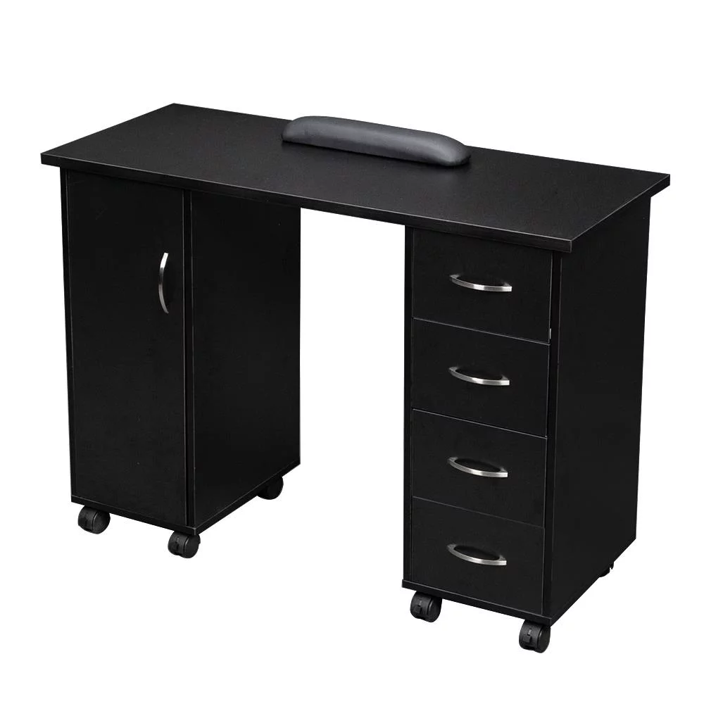 Winado Manicure Nail Table Beauty Salon Station Desk Black with Wheels