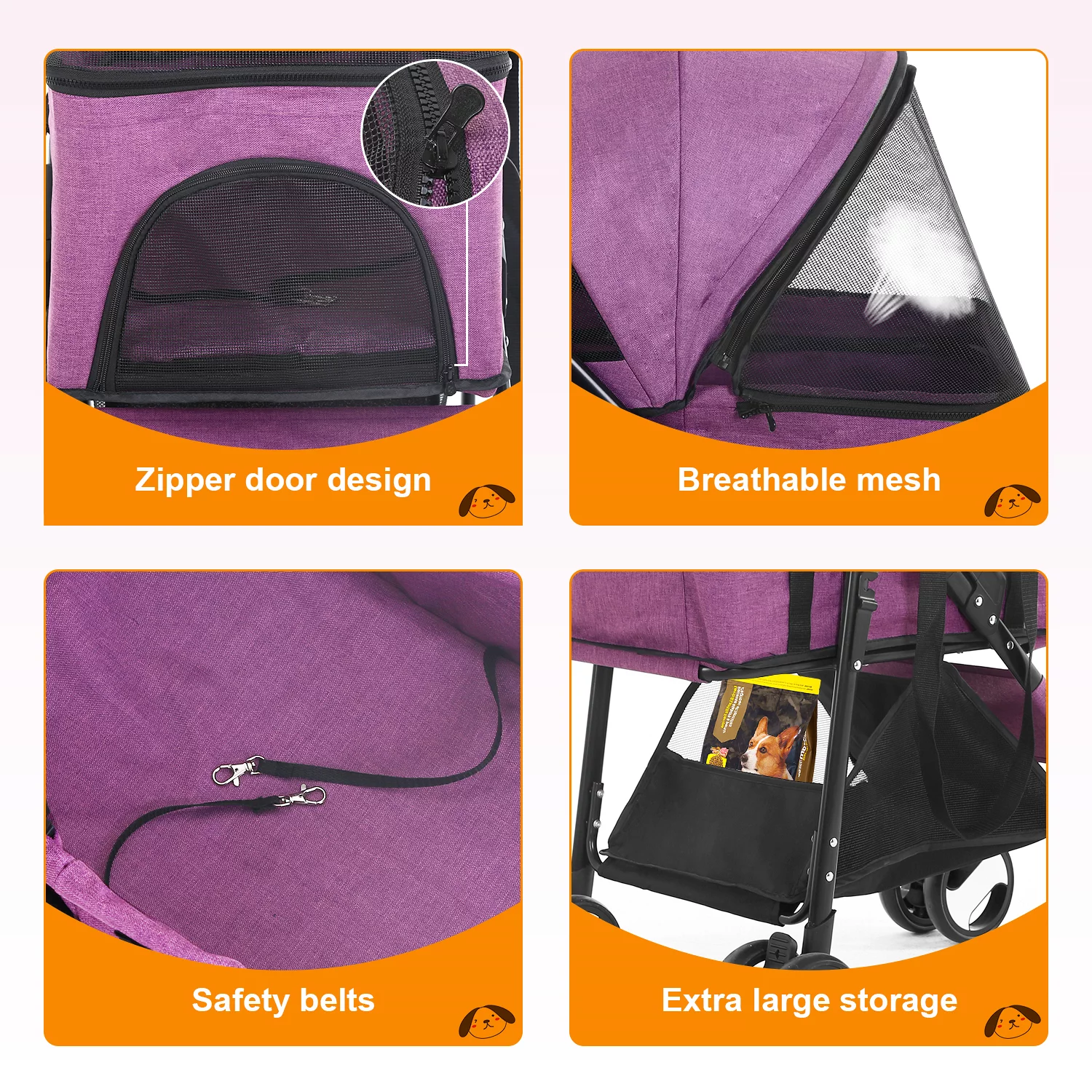 YRLLENSDAN Pet Stroller Premium 3-in-1 Multifunction Dog Cat Jogger Stroller for Medium Small Dogs Cats Folding Lightweight Travel Stroller with Detachable Carrier &Cup Holder (Purple, 4 Wheels)