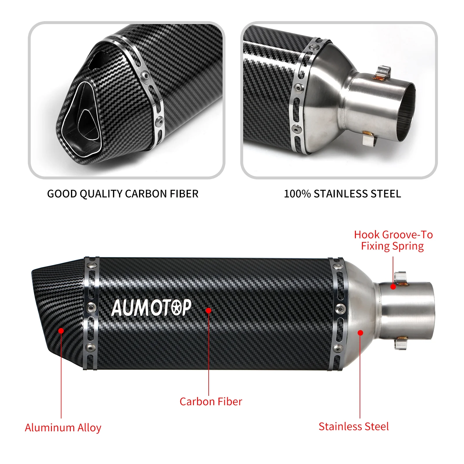 Aumotop Motorcycle exhaust pipe,Temperature Resistant Muffler PipesCarbon Tail Tube Slip On Muffler Temperature 1.5 2in Carbon Fiber Style 1.5-2in Inlet Pipe Slip Atv Dirt Bike