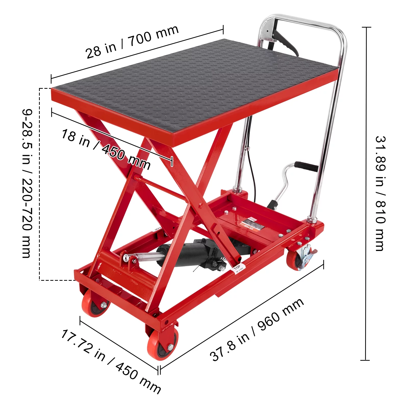 BENTISM Hydraulic Lift Table Cart 500 lbs Manual Scissor Lift Table 28.5
