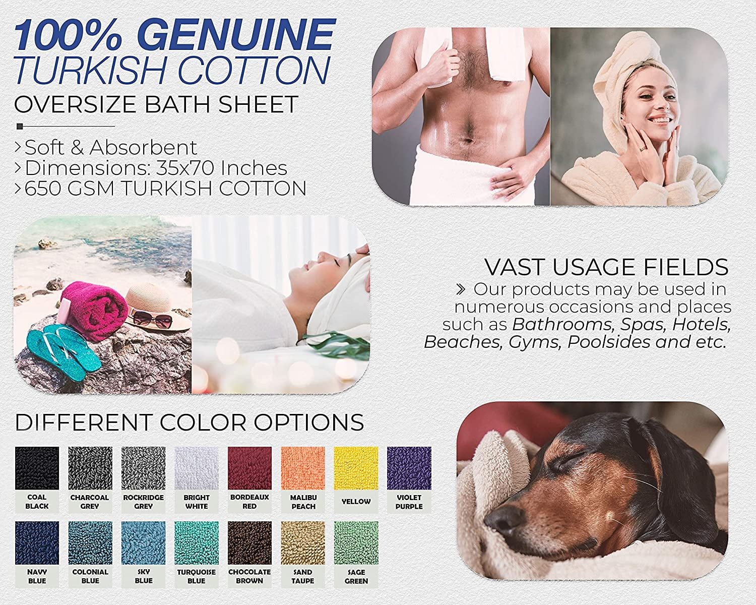 American Soft Linen Towel Set, 2 Bath Towels 2 Hand Towels 2 Washcloths Super Soft and Absorbent 100% Turkish Cotton Towels for Bathroom and Kitchen Shower Towel Navy Blue