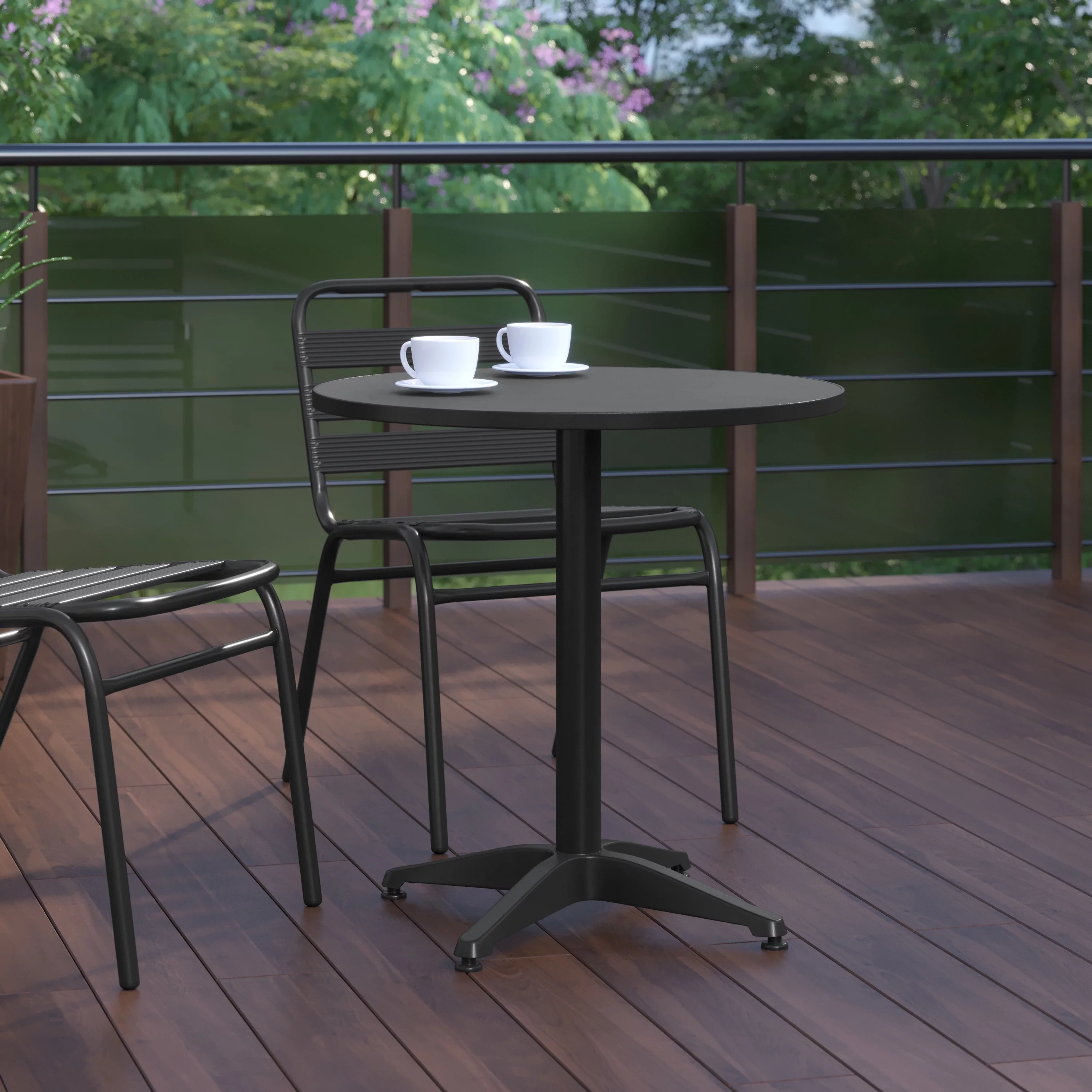 BizChair 27.5'' Black Round Metal Indoor-Outdoor Table with Base