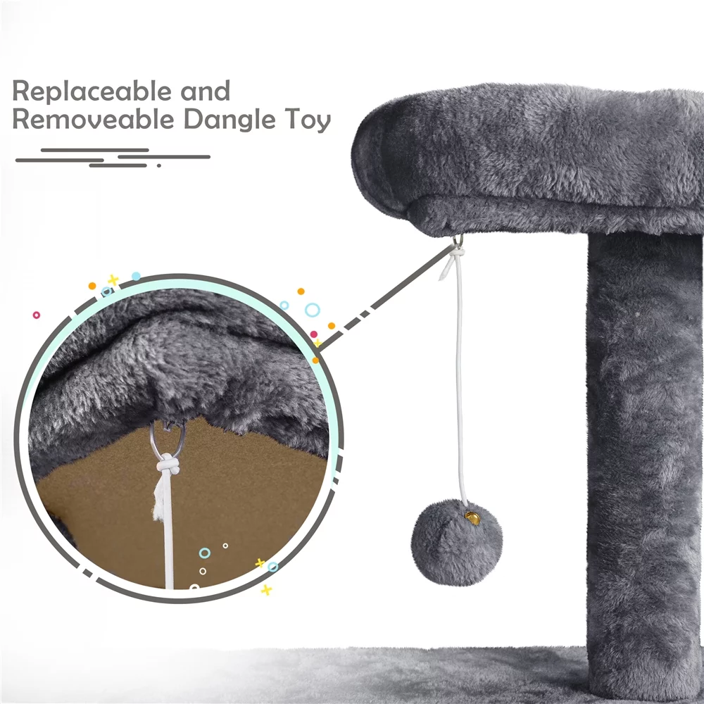 Easyfashion Multilevel Plush Cat Tree with Dangling Balls for Cats and Kittens, Dark Gray