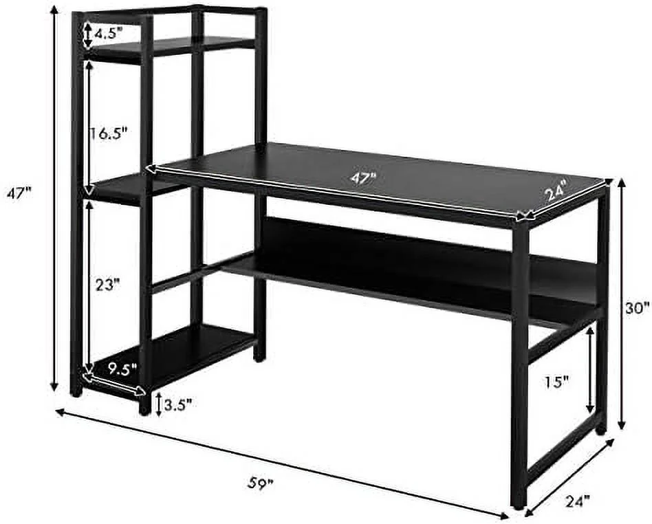 NLIBOOMLife 59-Inch Computer Desk with Bookshelf  Home Office Desk with  Bookshelf  Metal Frame & Adjustable Foot Pads  Space Saving Computer Workstation Study Writing Desk