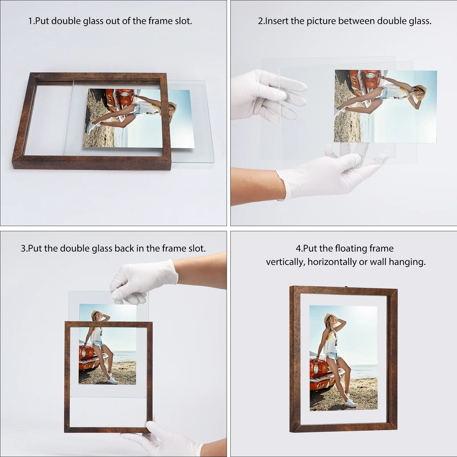 4 Pack 8x10 Picture Frames Set, Farmhouse Wood Rustic Brown Picture Frames 8 by 10 with Tempered Glass Gallery Wall Tabletop Display