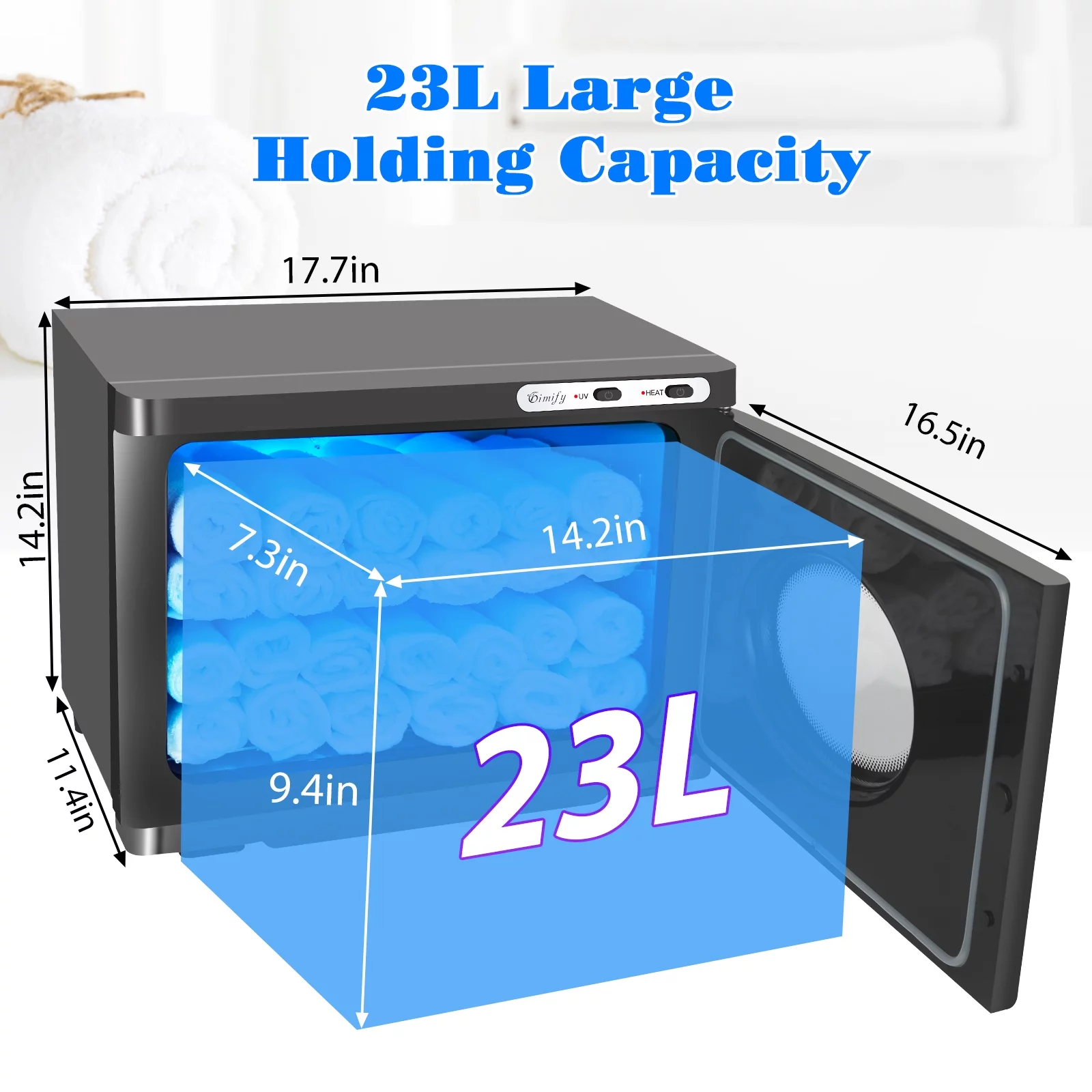 UV Sterilizer Towel Warmer Black - 23L Capacity for 50-60 Towels, Hot Towel Cabinet with Two Stainless Steel Racks for Beauty Salon Home