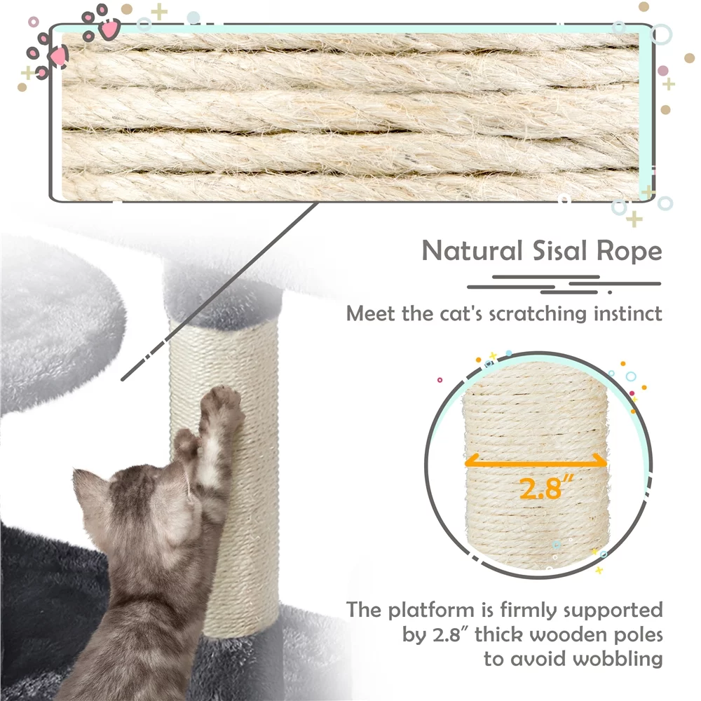 Easyfashion Multilevel Plush Cat Tree with Dangling Balls for Cats and Kittens, Dark Gray