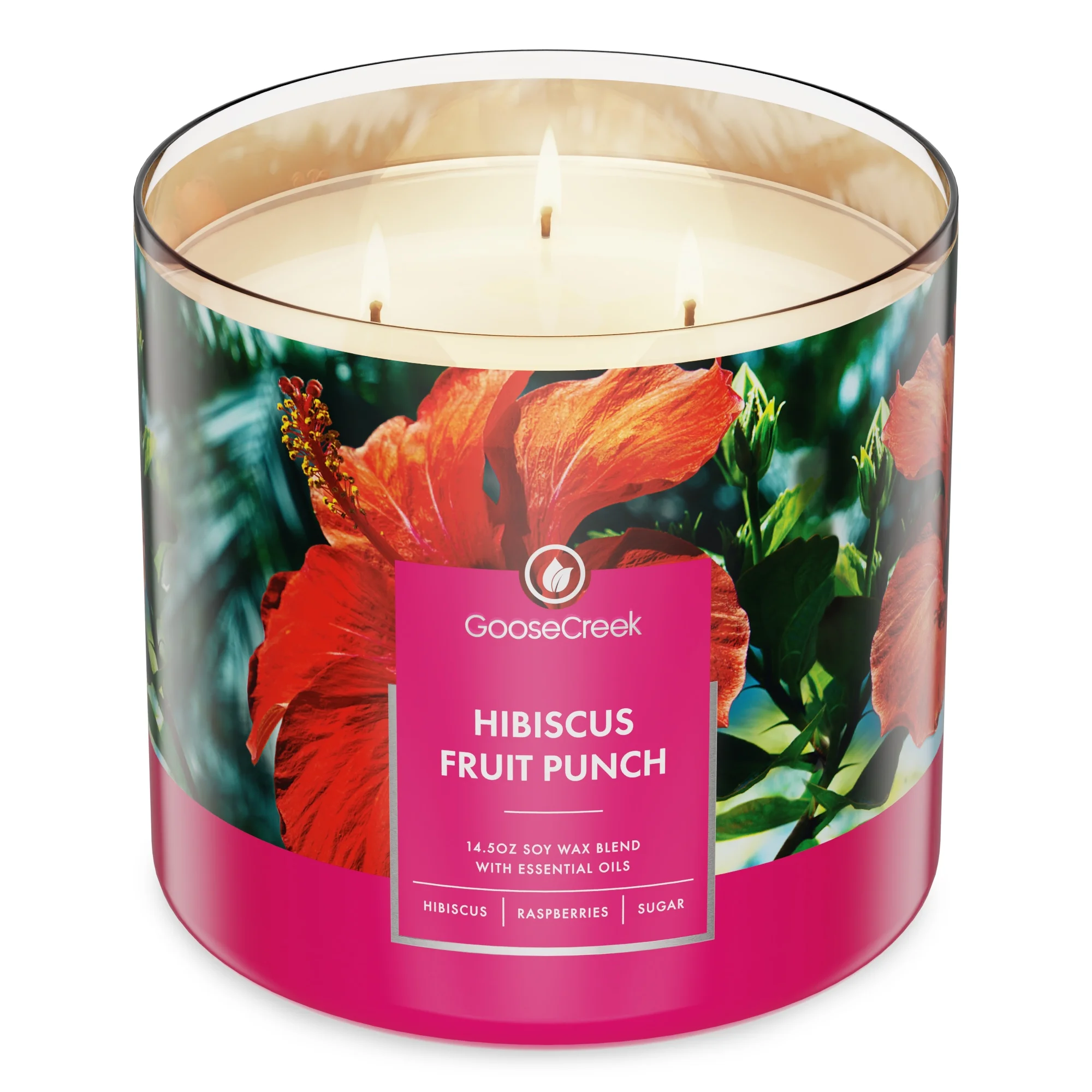 Goose Creek, Hibiscus Fruit Punch Scented 3 Wick Jar Candle, 14.5oz, 45 Hr, Fruity