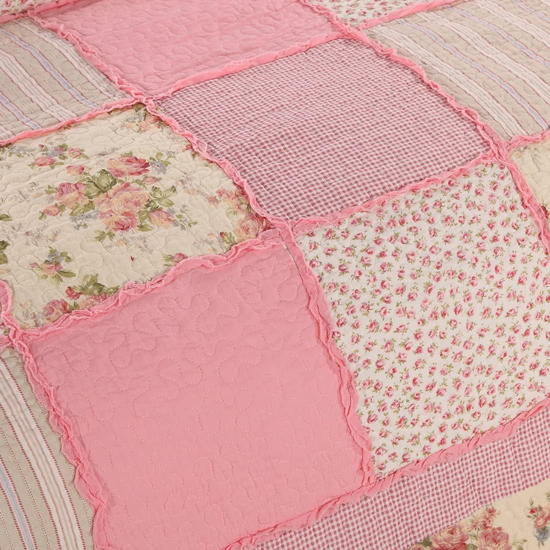 vctops 3 Piece Embroidered Floral Quilted Bedspread Quilt Set 100% Cotton Reversible Patchwork Coverlet Set 1 Quilt and 2 Pillow Shams (Green Queen)