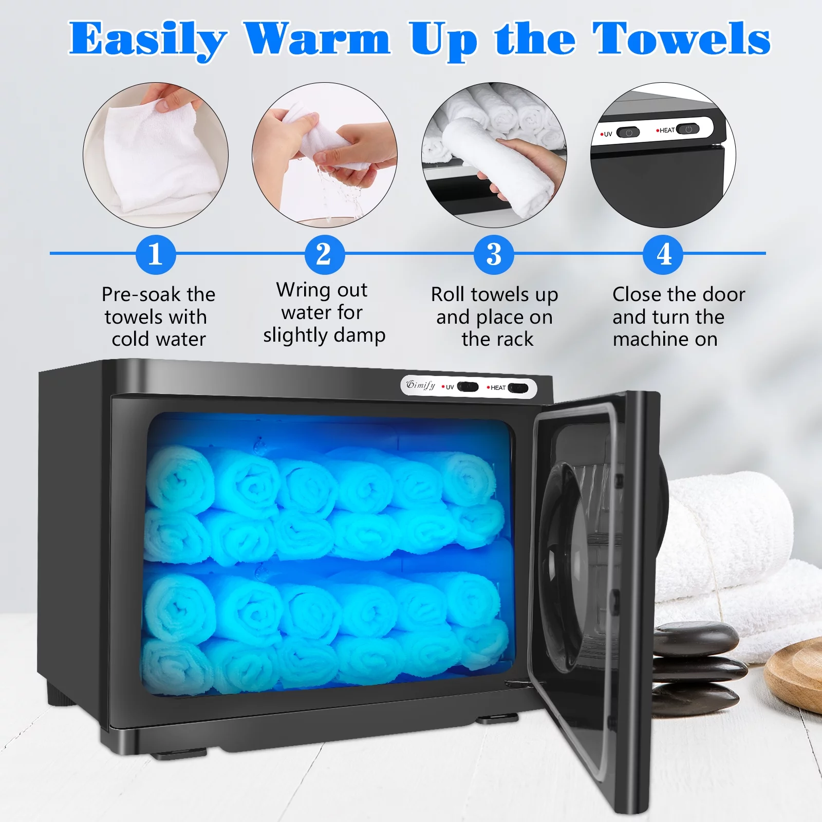 UV Sterilizer Towel Warmer Black - 23L Capacity for 50-60 Towels, Hot Towel Cabinet with Two Stainless Steel Racks for Beauty Salon Home