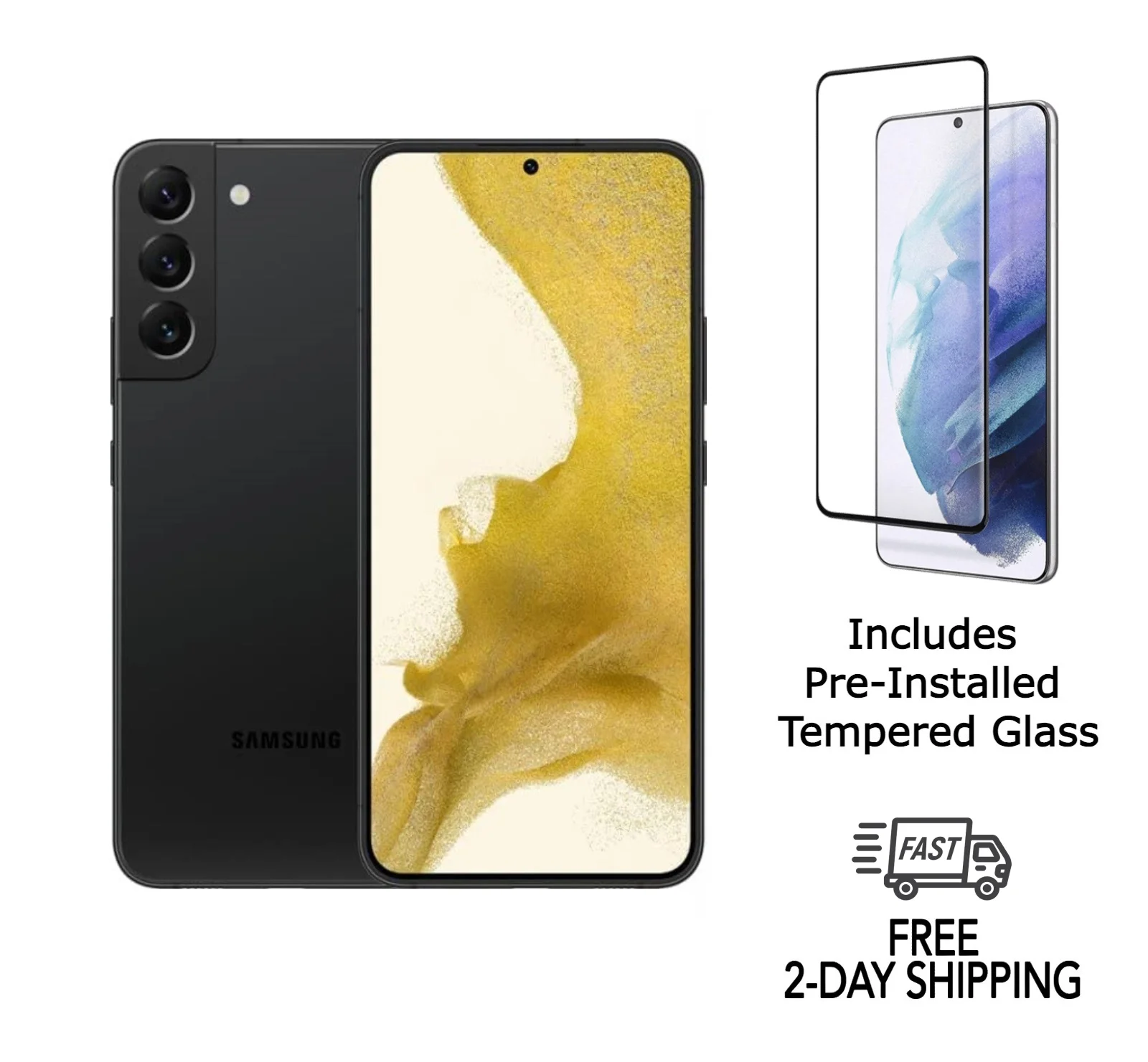 Pre-Owned Samsung Galaxy S22 Plus 5G S906U (T-Mobile Only) 128GB Phantom Black with Tempered Glass screen protector