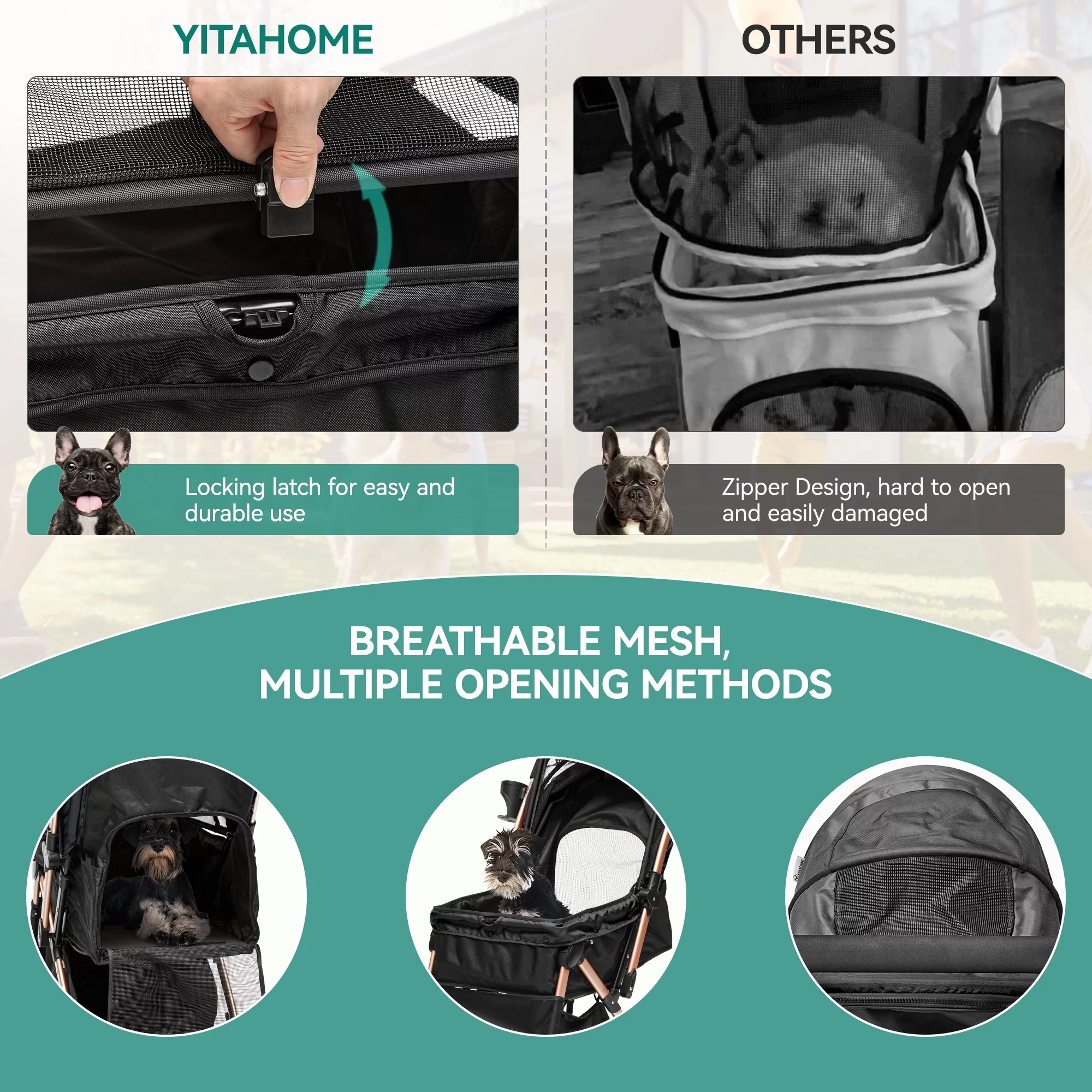 Dextrus Dog Stroller for Medium Small Dogs, Upgraded Version with Larger Room, Foldable Pet Stroller with 360° Rotation Wheel, Cat Kitty Puppy Stroller with Storage Basket (Black)