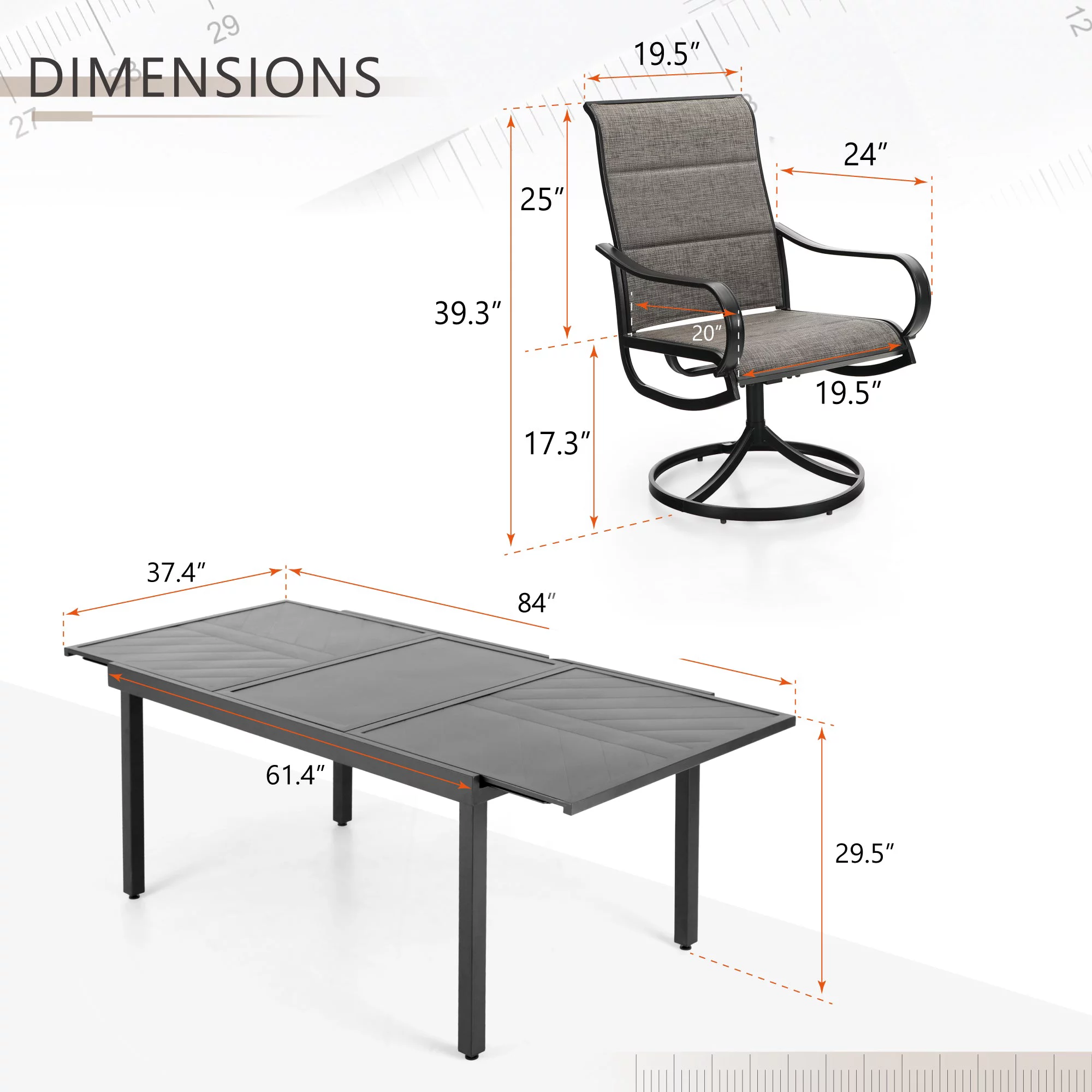 Sophia & William 9 Pieces Metal Outdoor Patio Dining Set with Gray Padded Textilene Swivel Chairs and Black Extendable Table