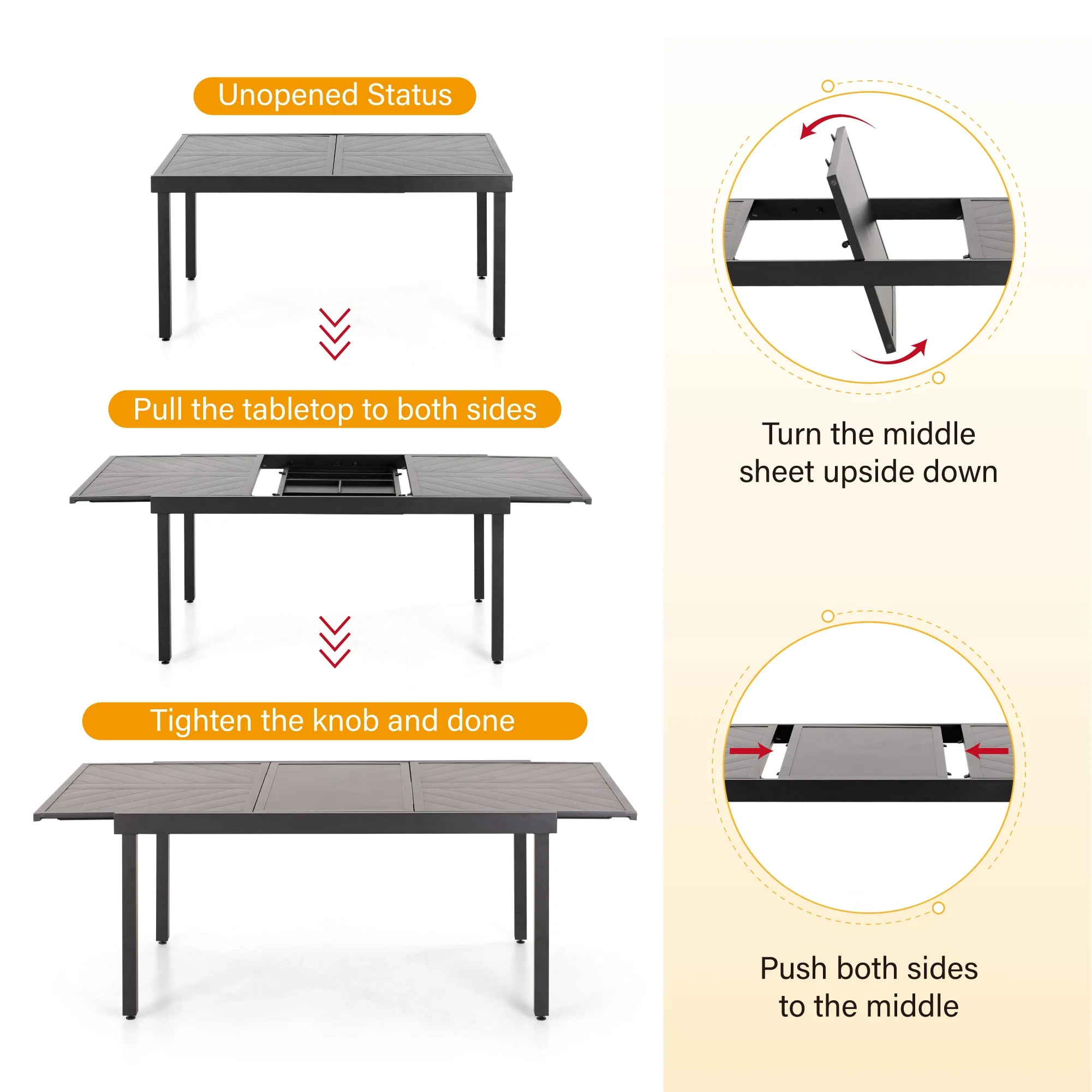 Sophia & William 9 Pieces Metal Outdoor Patio Dining Set with Gray Padded Textilene Swivel Chairs and Black Extendable Table