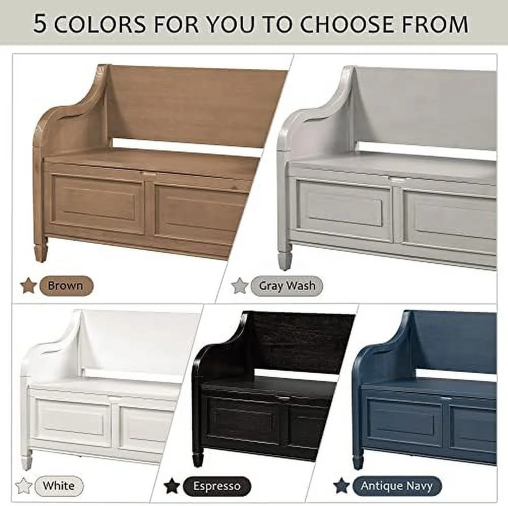 NLTBONNIE 42 Inch Rustic Style  Bench with Safety Hinge Solid Wood Entryway Multifunctional  Bench Shoe Bench with Removable Cushion for Living Room Bedroom