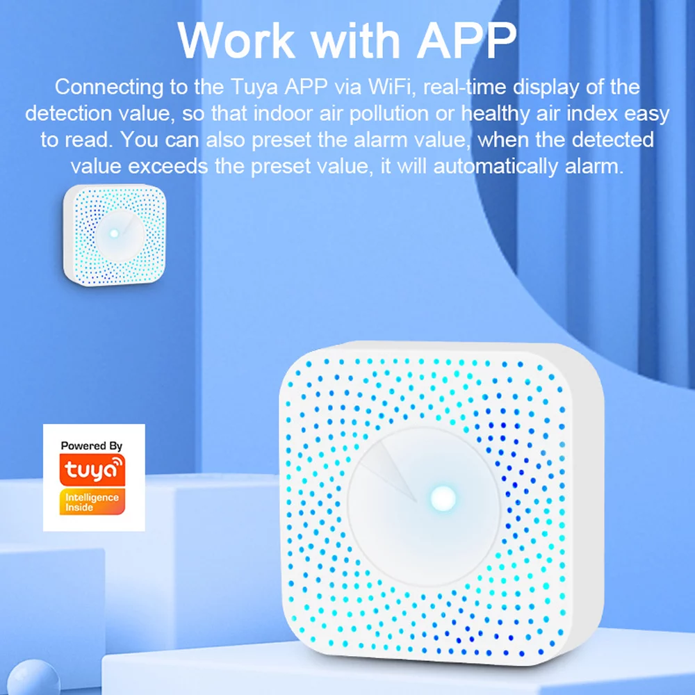 Pinnaco Air Quality Tester - WiFi Intelligent Air Housekeeper PM2.5/Formaldehyde/VOC/CO2/Temperature/Humidity Detector for Home Office